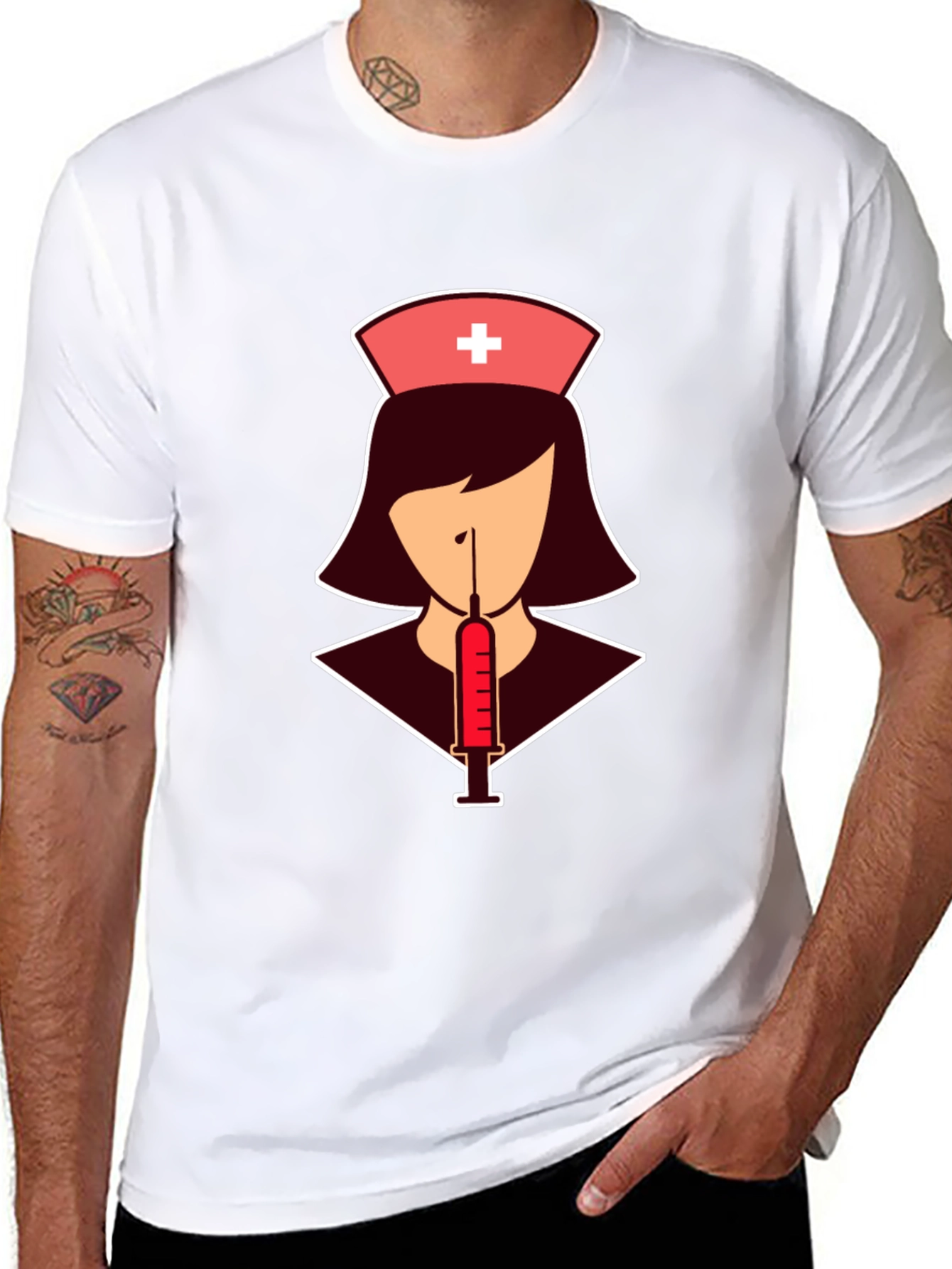 Black Nurse Syringe T-Shirt: Stylish Graphic Tee view 8
