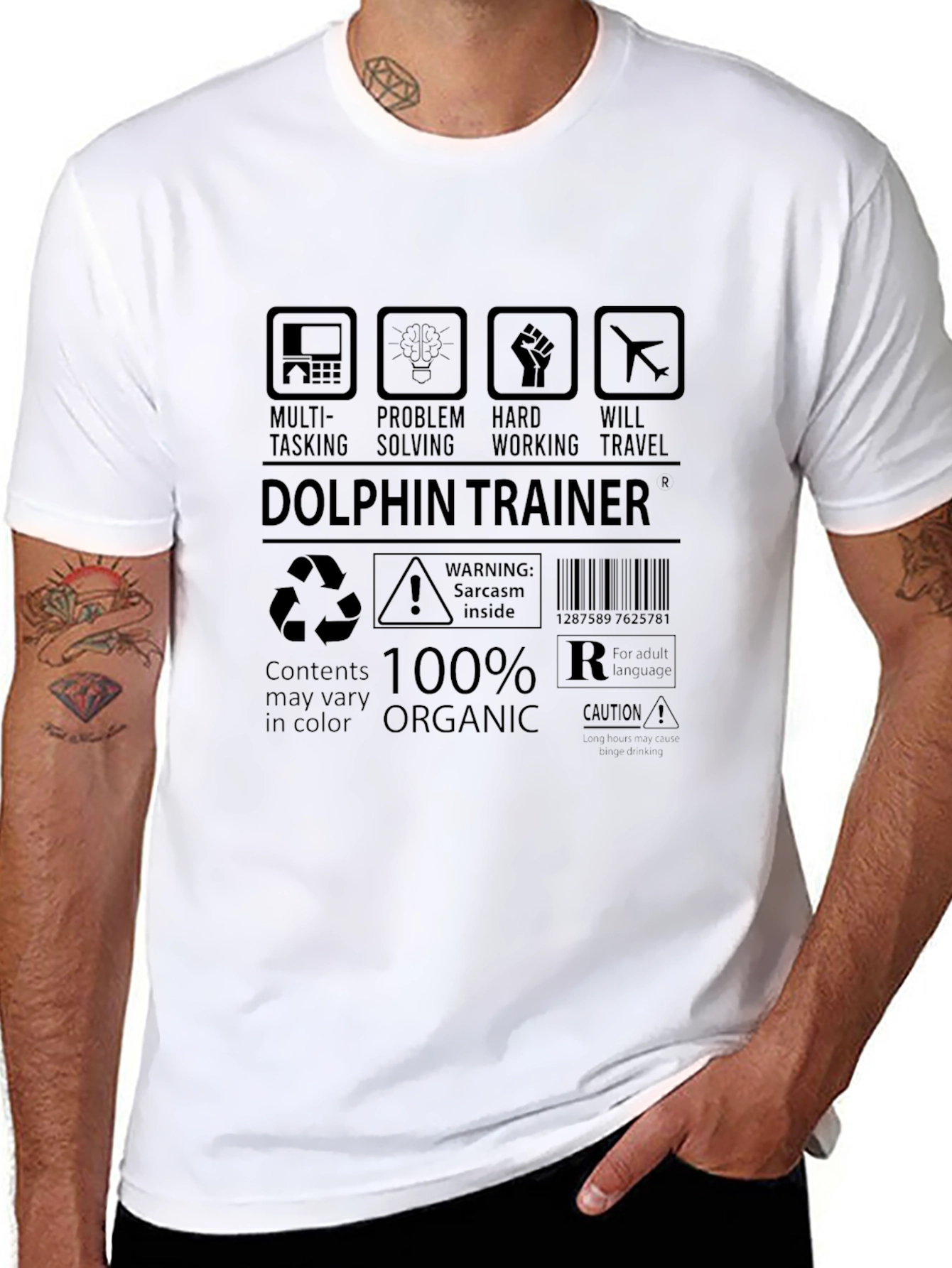 Black Dolphin Trainer T-Shirt - Multi-Tasking, Organic Cotton Blend view 8