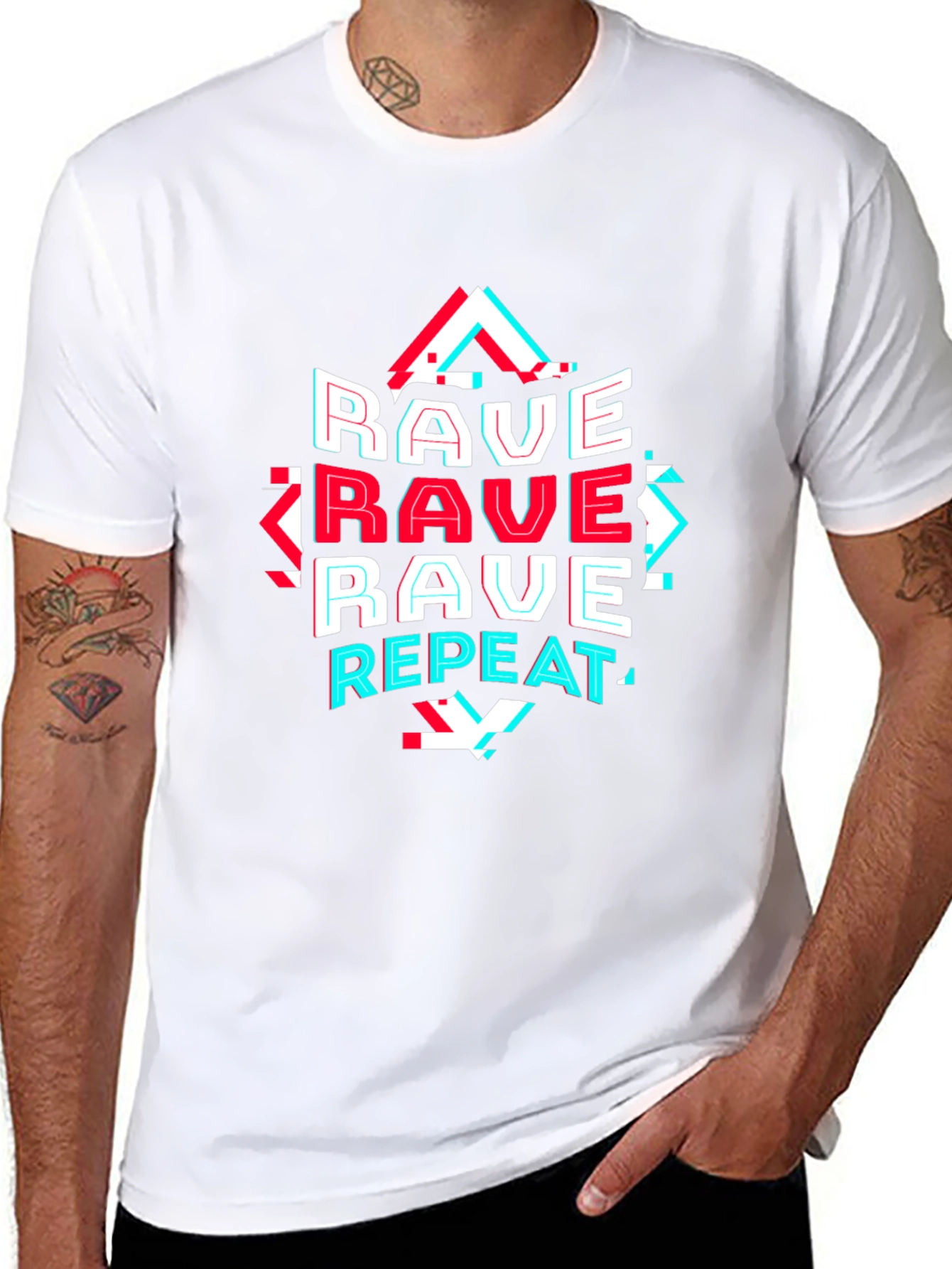 Black Rave Repeat Graphic Tee - EDM Festival Shirt view 8