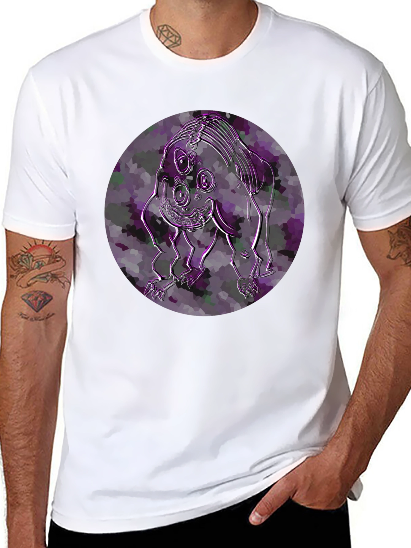 Black Abstract Creature Graphic T-Shirt - Modern Art Tee view 8