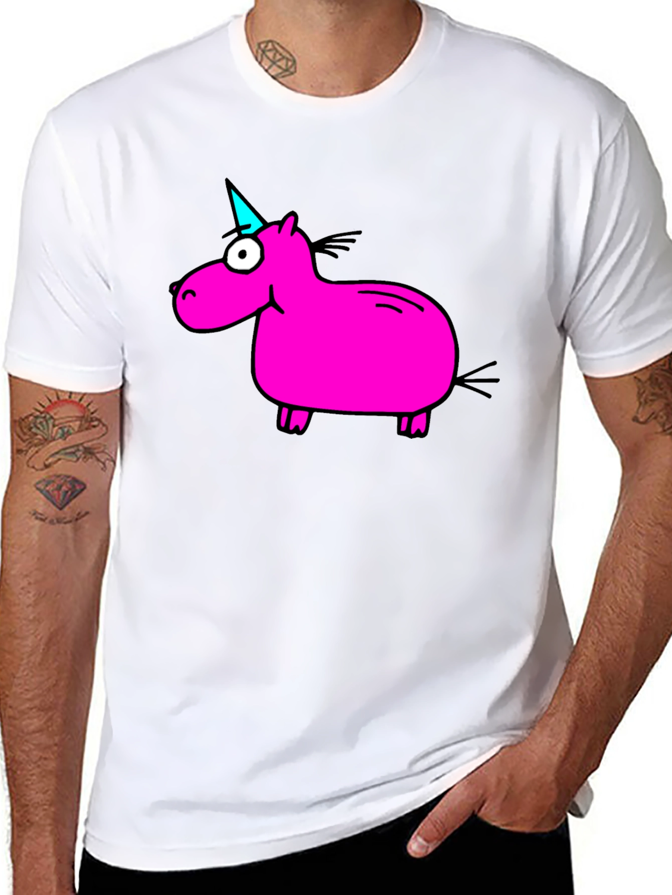 Black Funny Pink Unicorn Graphic T-Shirt - Black view 8