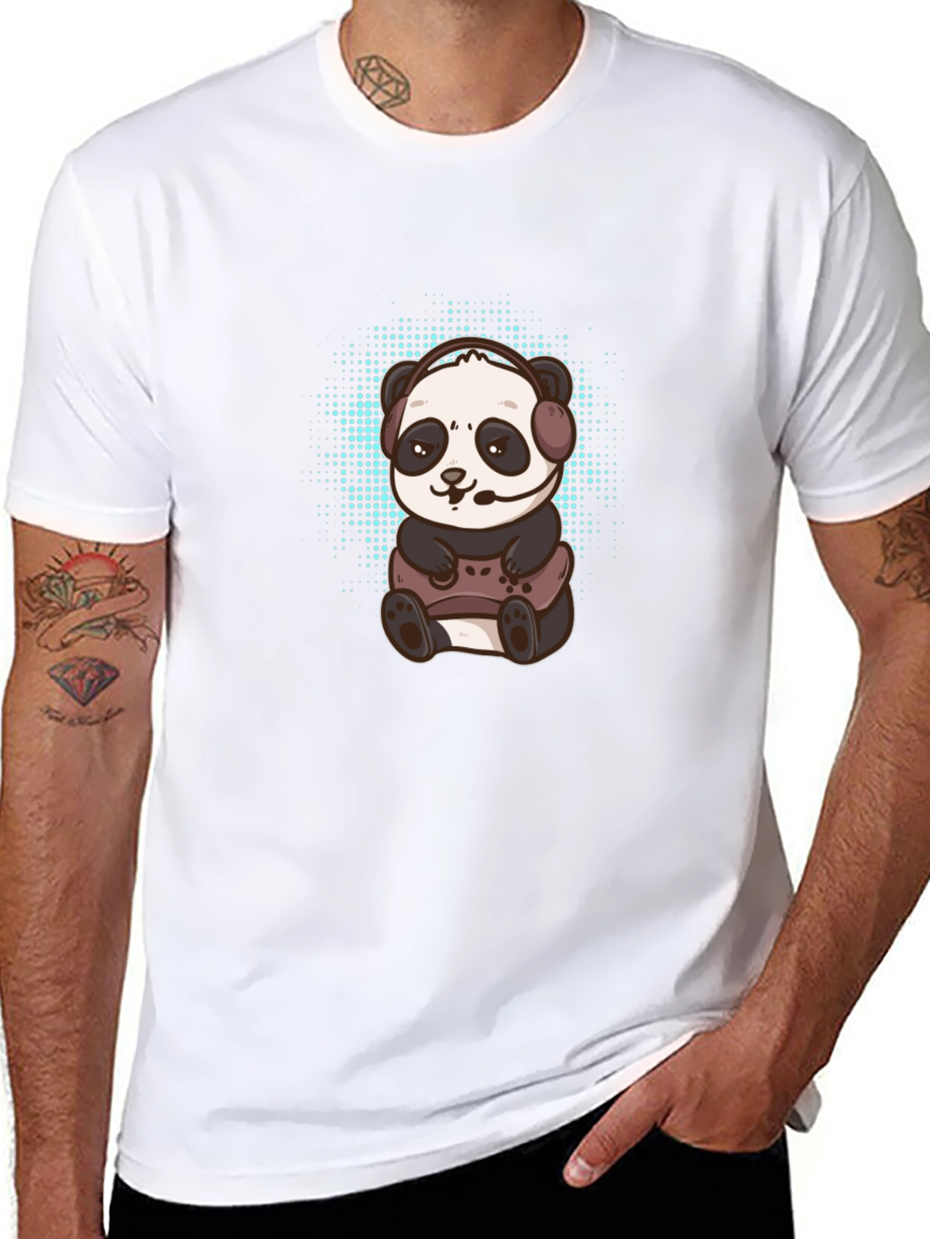 Black Gamer Panda Graphic Tee - Black Cotton T-Shirt view 8
