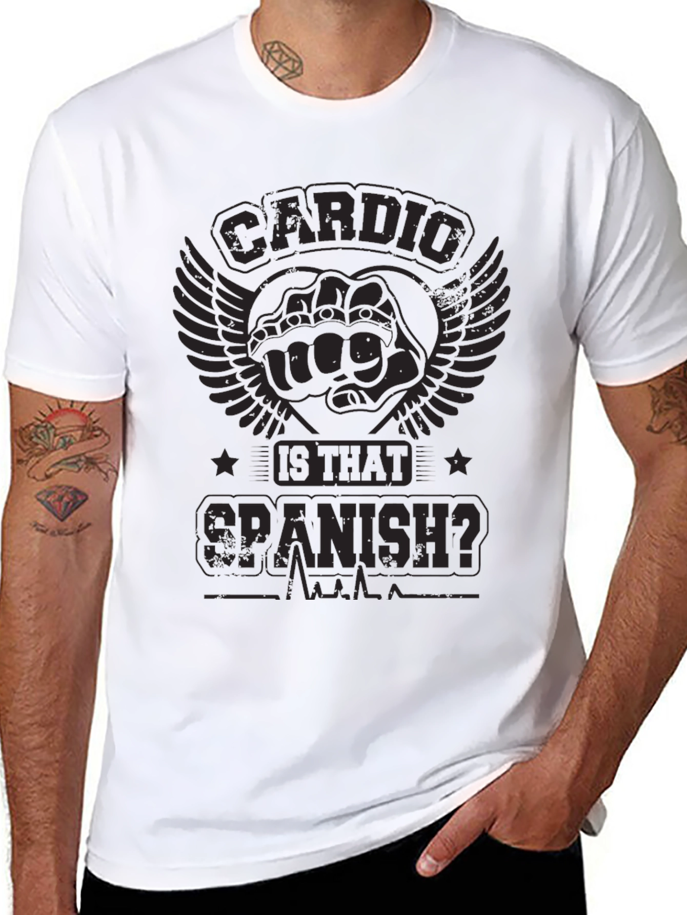 Black Cardio Is That Spanish? T-Shirt Funny Gym Workout view 8