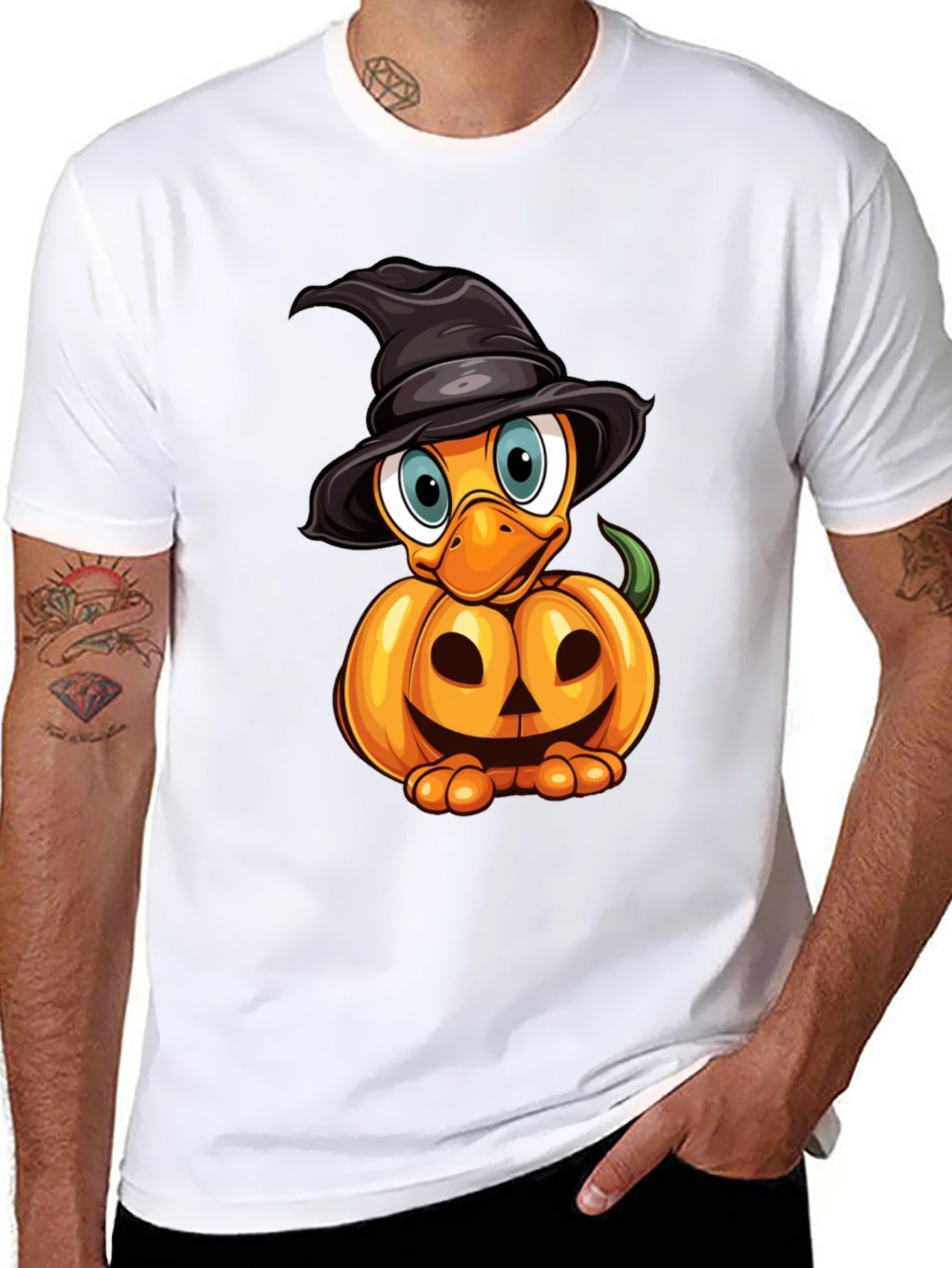 Black Halloween Pumpkin Duckling T-Shirt view 8