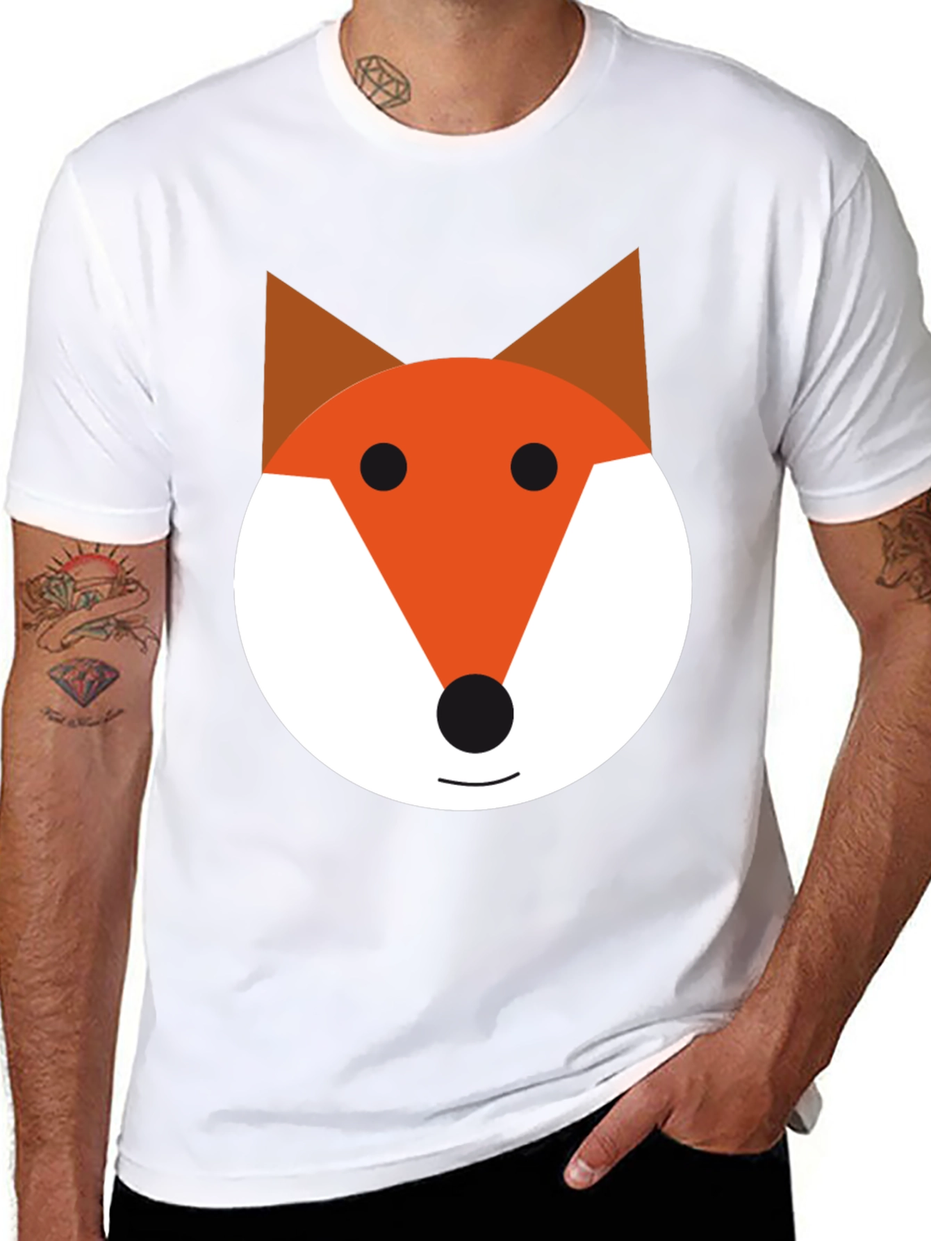 Black Fox Face Graphic Tee - Black Cotton Blend Shirt view 8
