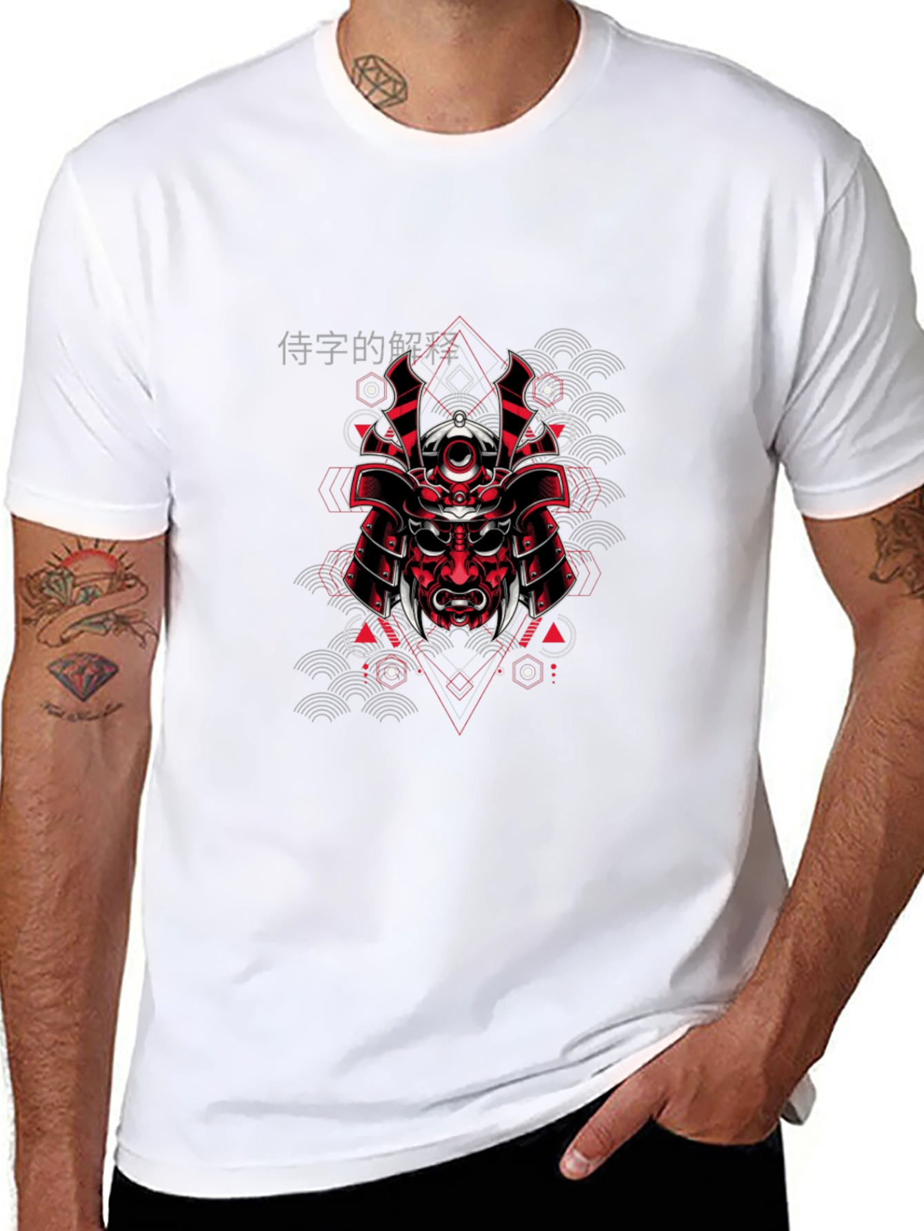 Black Samurai Mask Graphic Print Black T-Shirt view 8