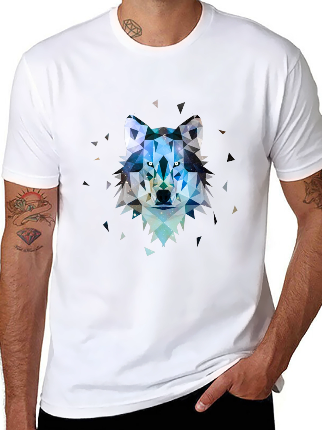 Black Geometric Wolf Graphic Tee view 8