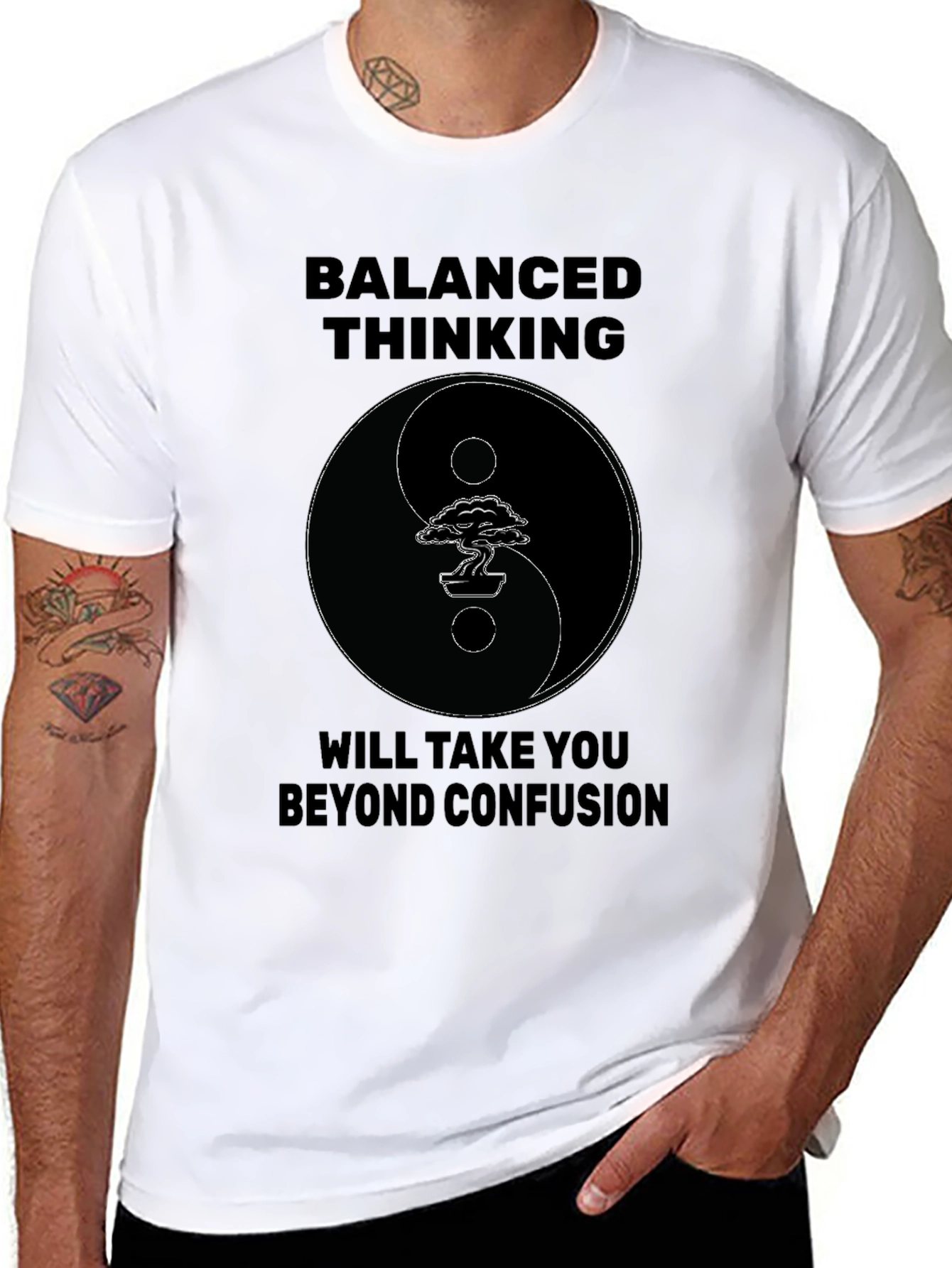 Black Balanced Thinking Yin Yang Bonsai T-Shirt view 8