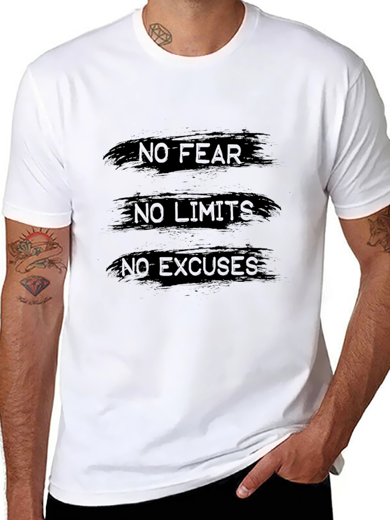 Black Motivational Black Tee: No Fear, No Limits, No Excuses view 8