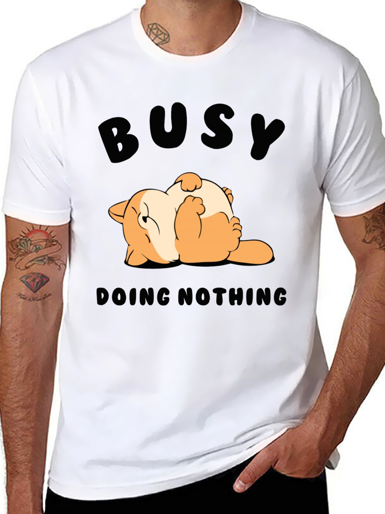 Black Busy Doing Nothing T-Shirt Funny Cat Design view 8