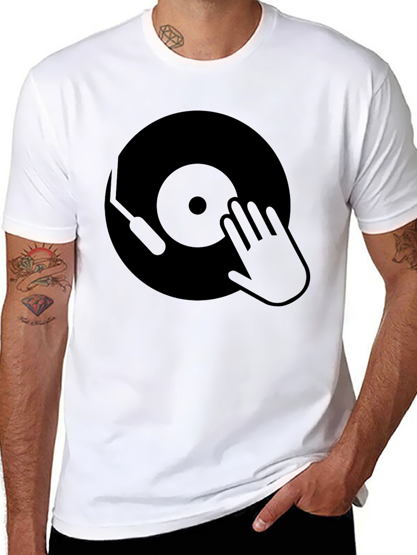 Black DJ Vinyl Record Graphic Tee - Black Cotton T-Shirt view 8