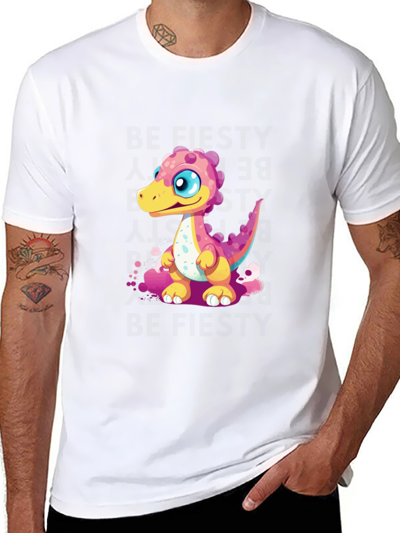 Black Cute Dino Graphic Tee - Black Unisex T-Shirt view 8