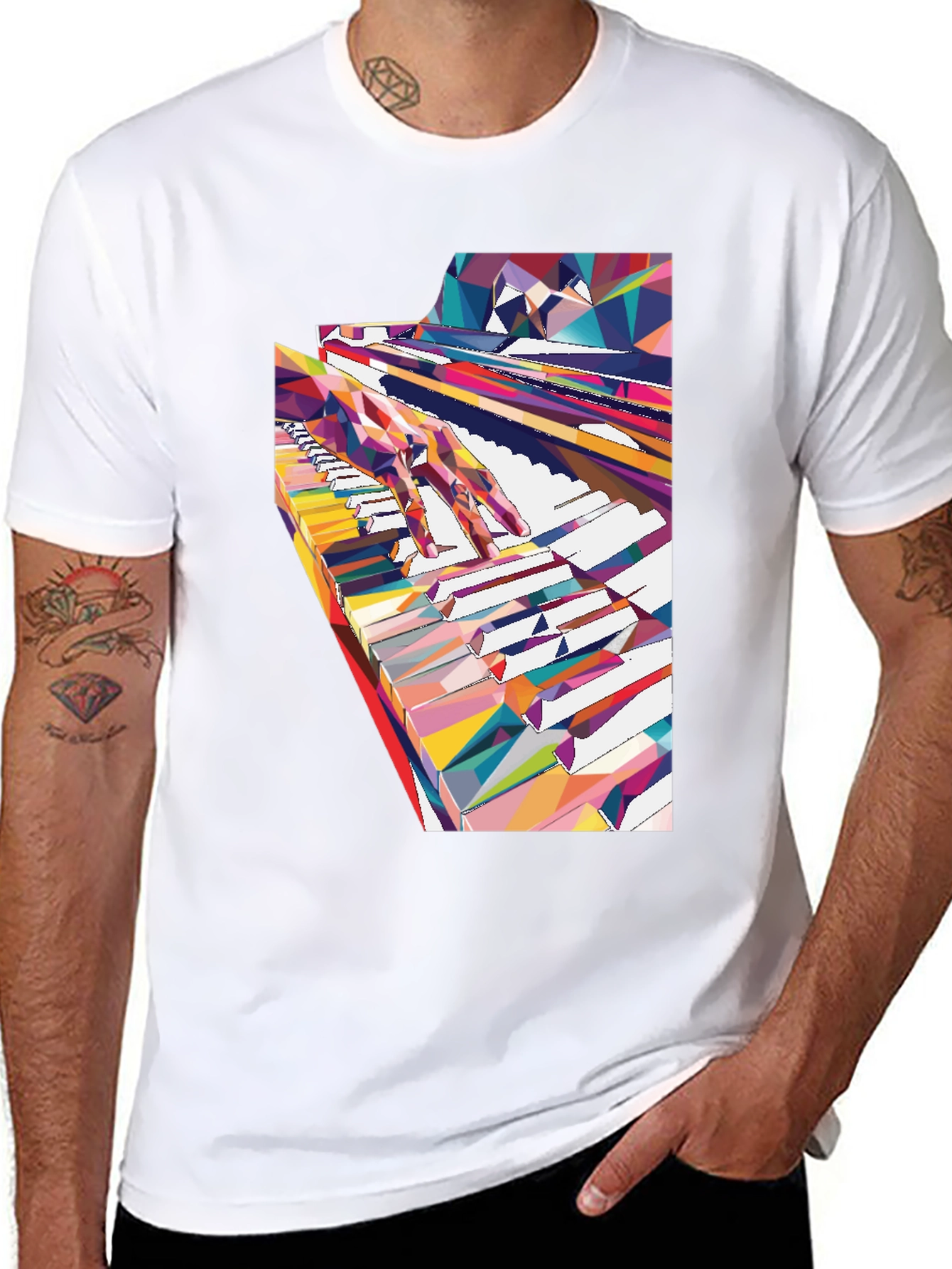 Black Abstract Piano Keys Graphic Tee - Music Lover Shirt view 8