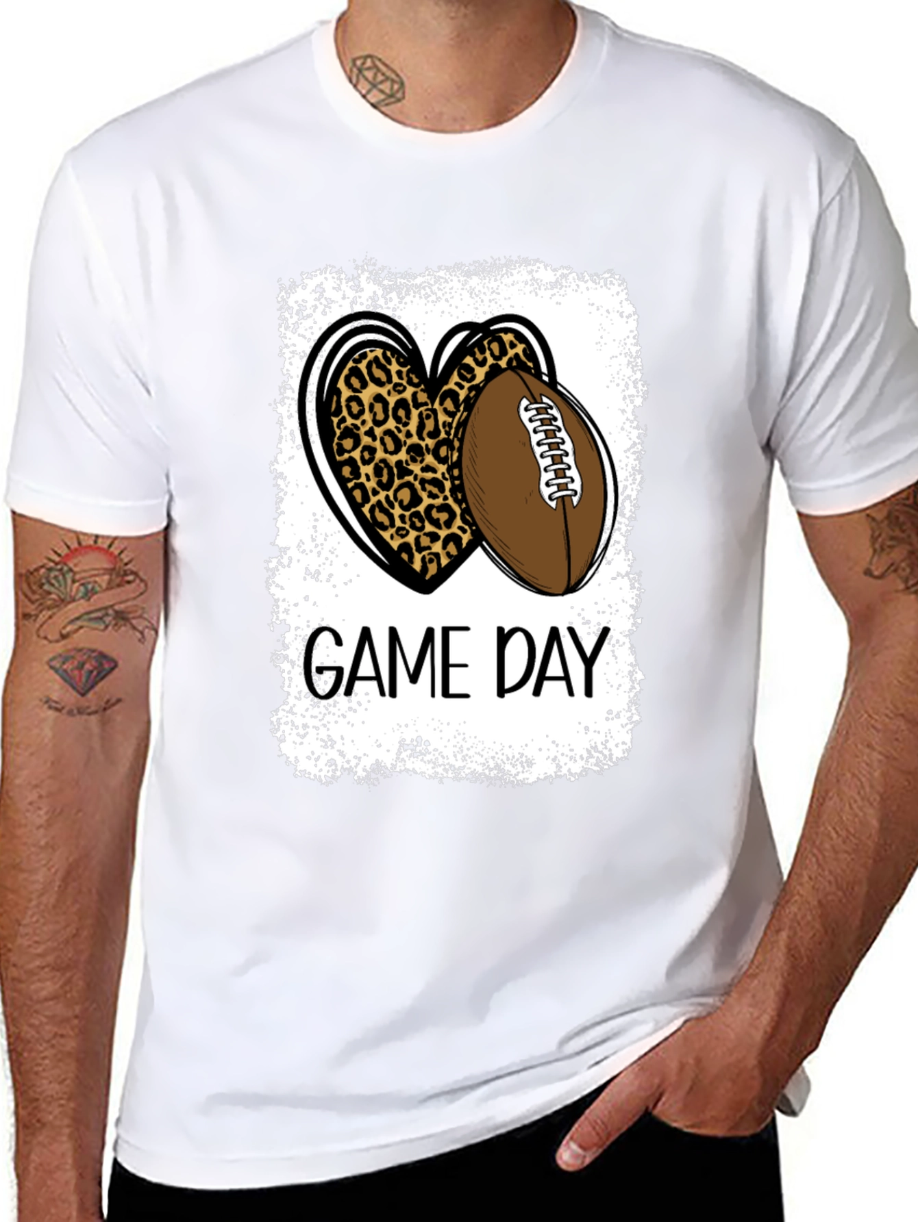 Black Game Day Leopard Heart Football T-Shirt view 8