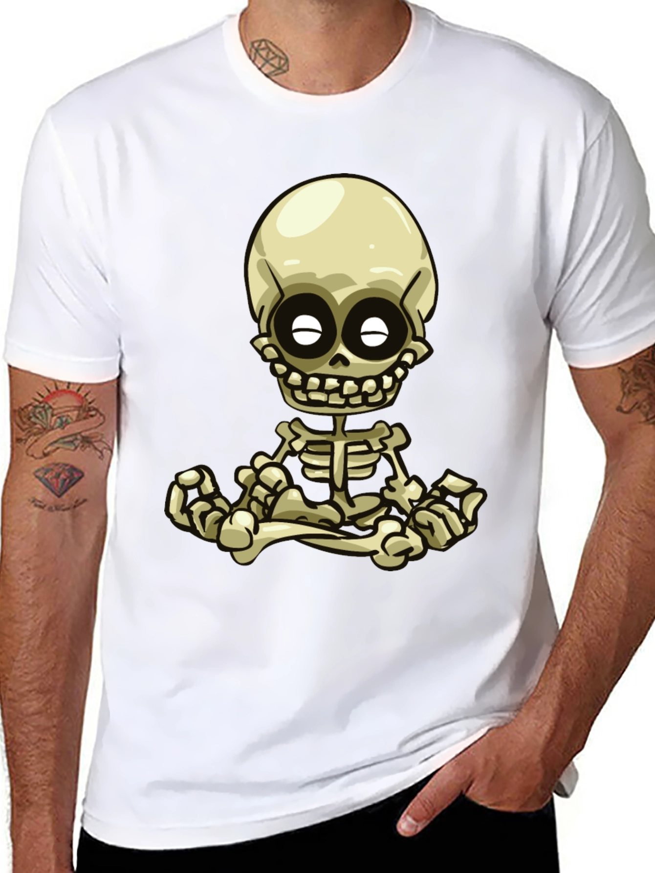 Black Cartoon Skeleton Graphic Tee - Black view 8