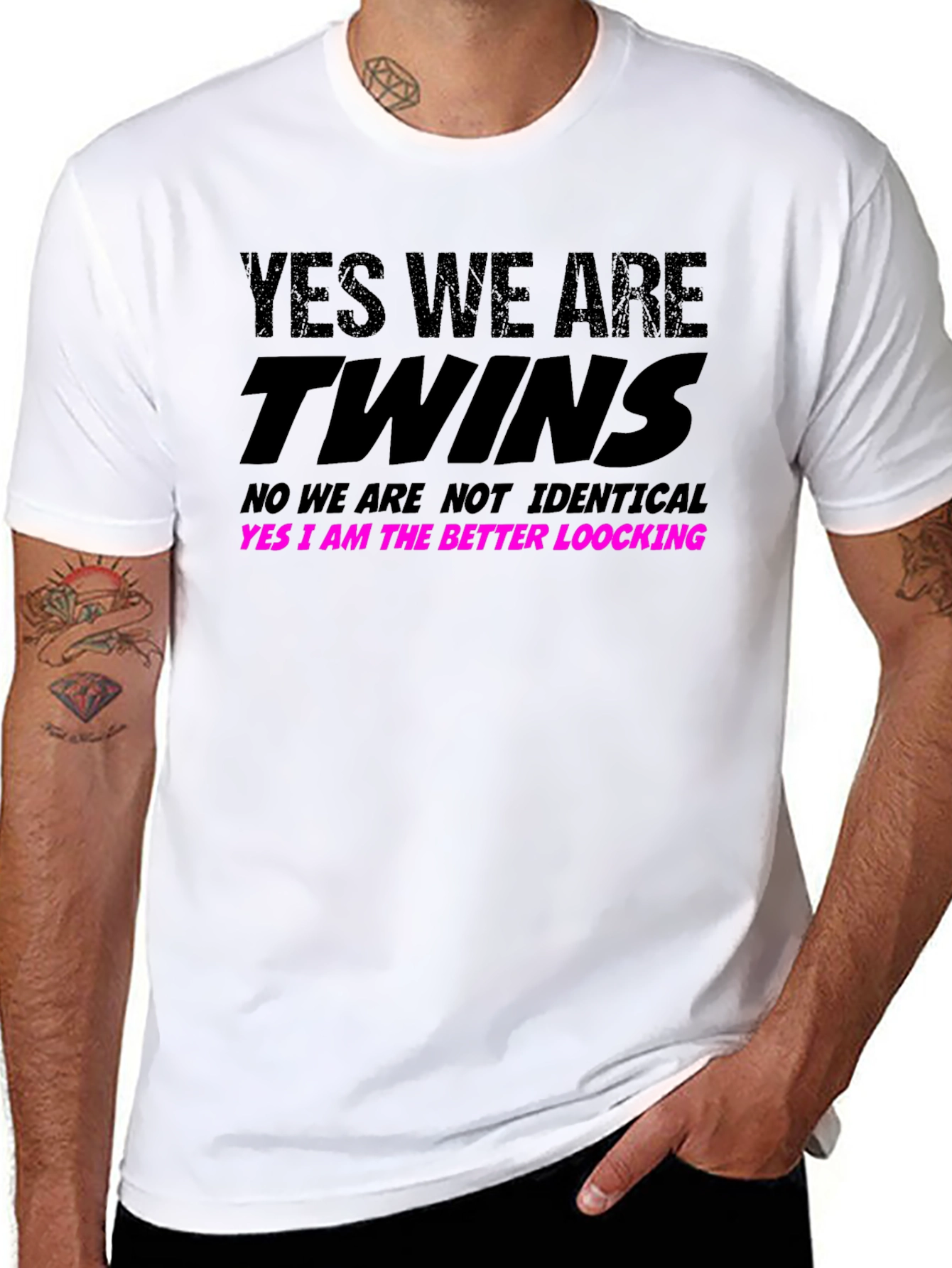 Black Funny Twins T-Shirt -  Yes We Are Twins Sibling Humor view 8