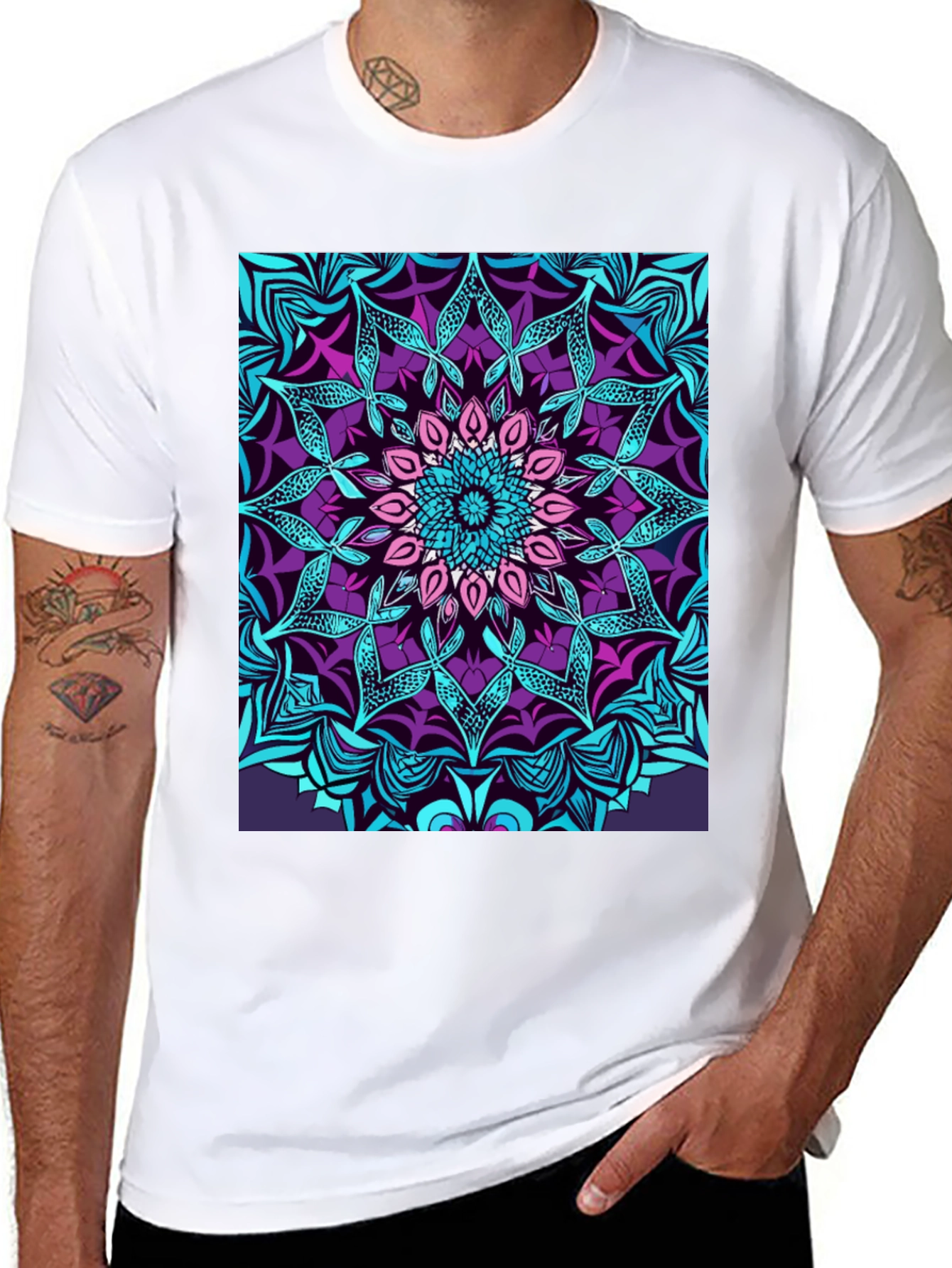 Black Vibrant Mandala Graphic Tee view 8