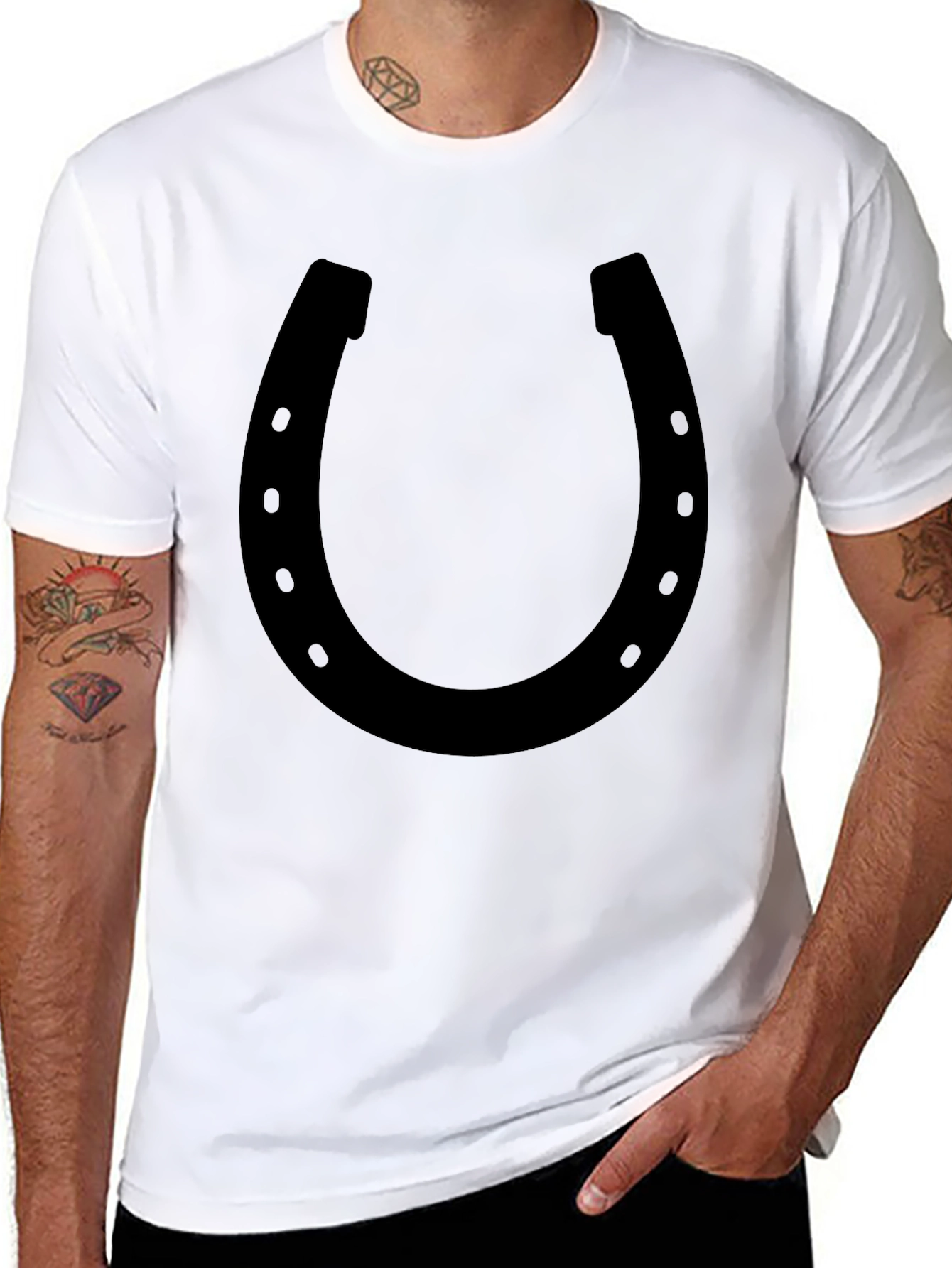 Black Lucky Horseshoe Graphic Tee - Black Cotton Blend view 8