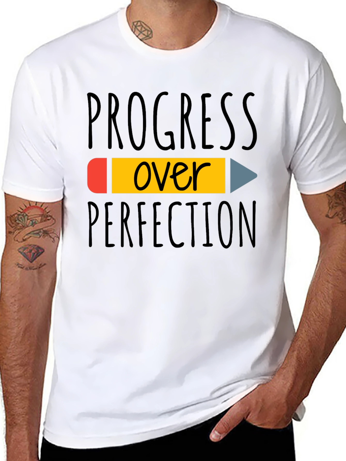 Black Progress Over Perfection T-Shirt - Inspiring Black Tee view 8