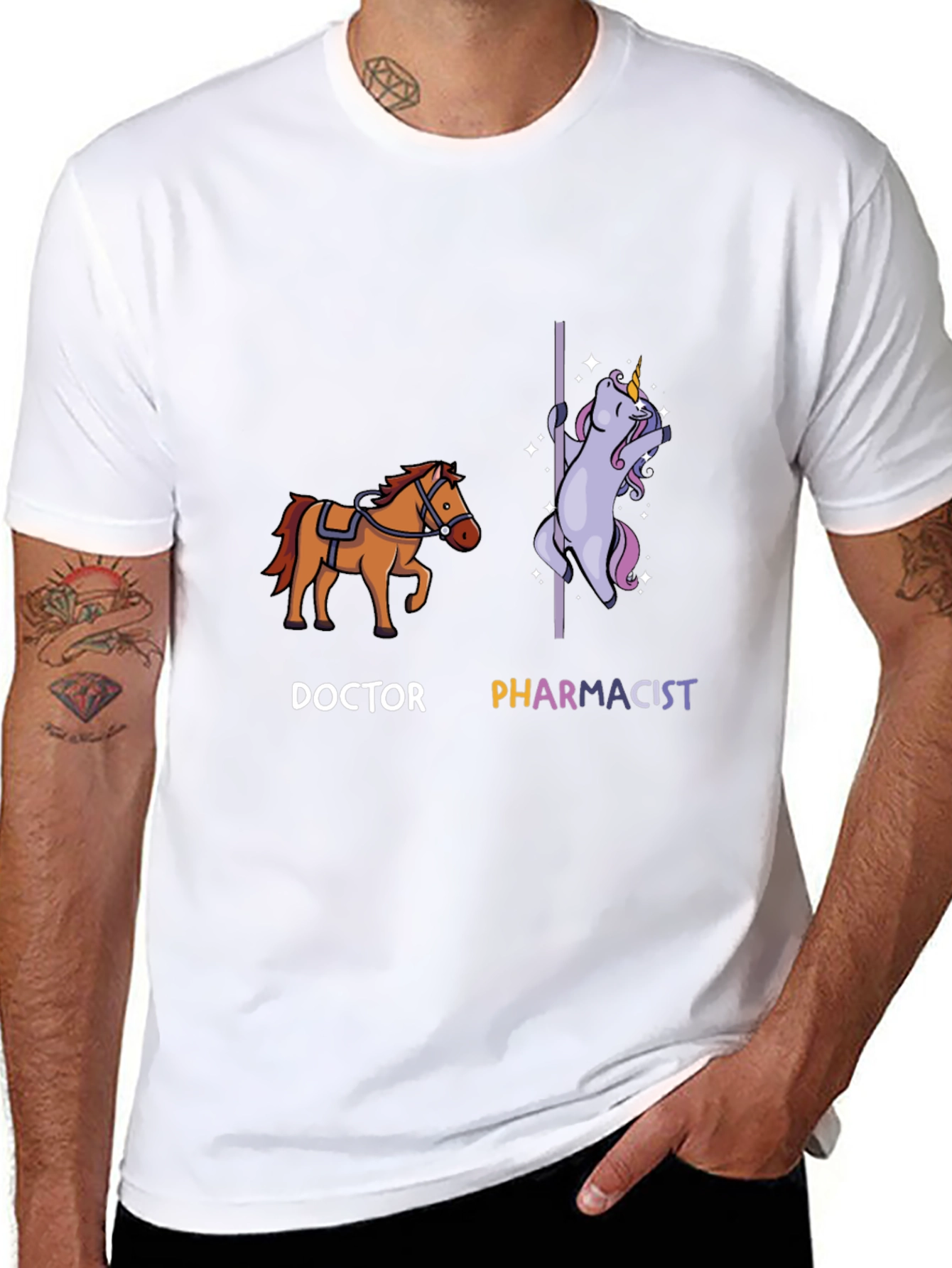 Black Doctor vs Pharmacist T-Shirt | Funny Unicorn Tee view 8