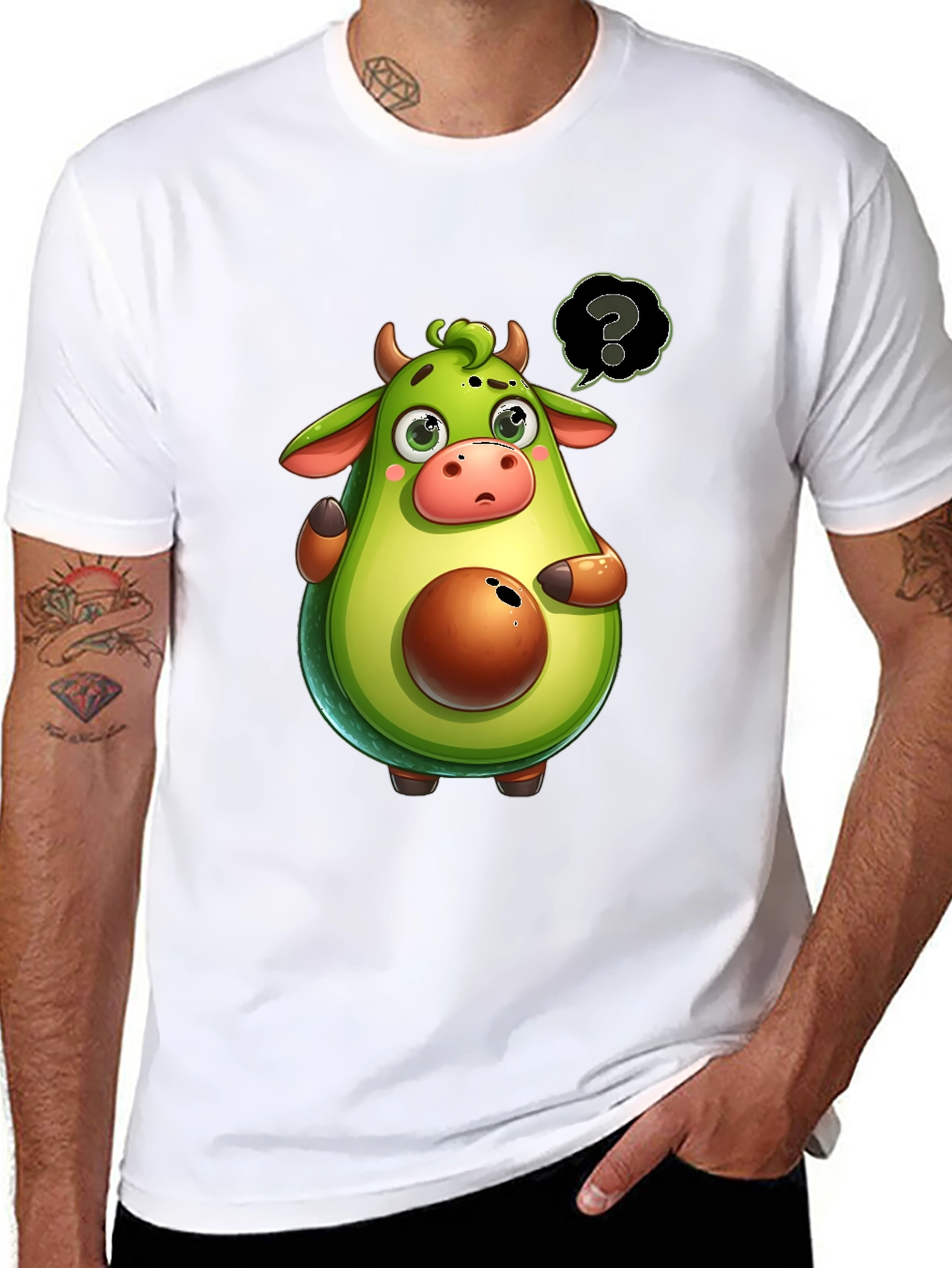 Black Avocado Cow Cartoon T-Shirt - Unique & Funny! view 8