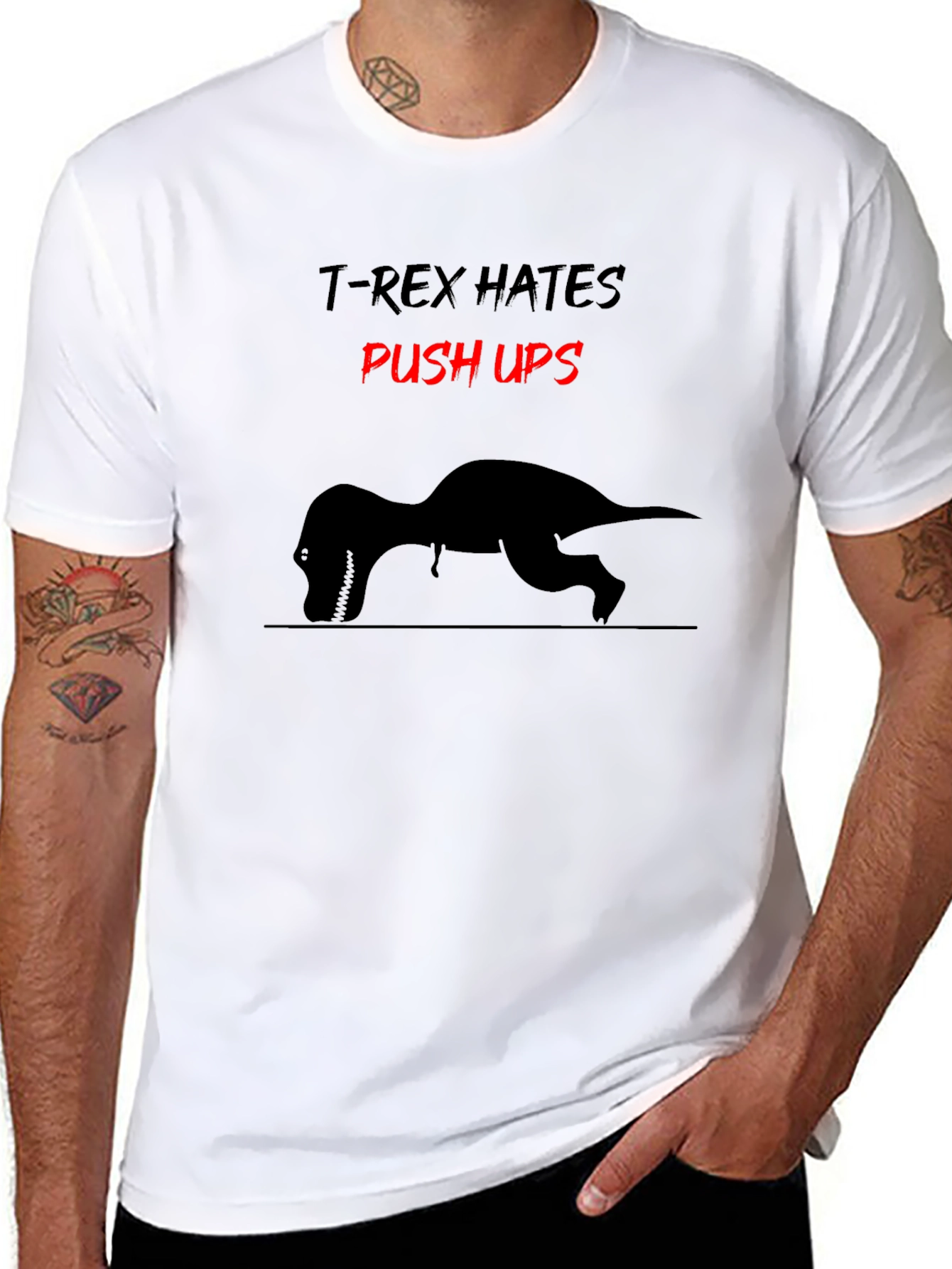 Black T-Rex Hates Push Ups Graphic Tee - Black Cotton view 8