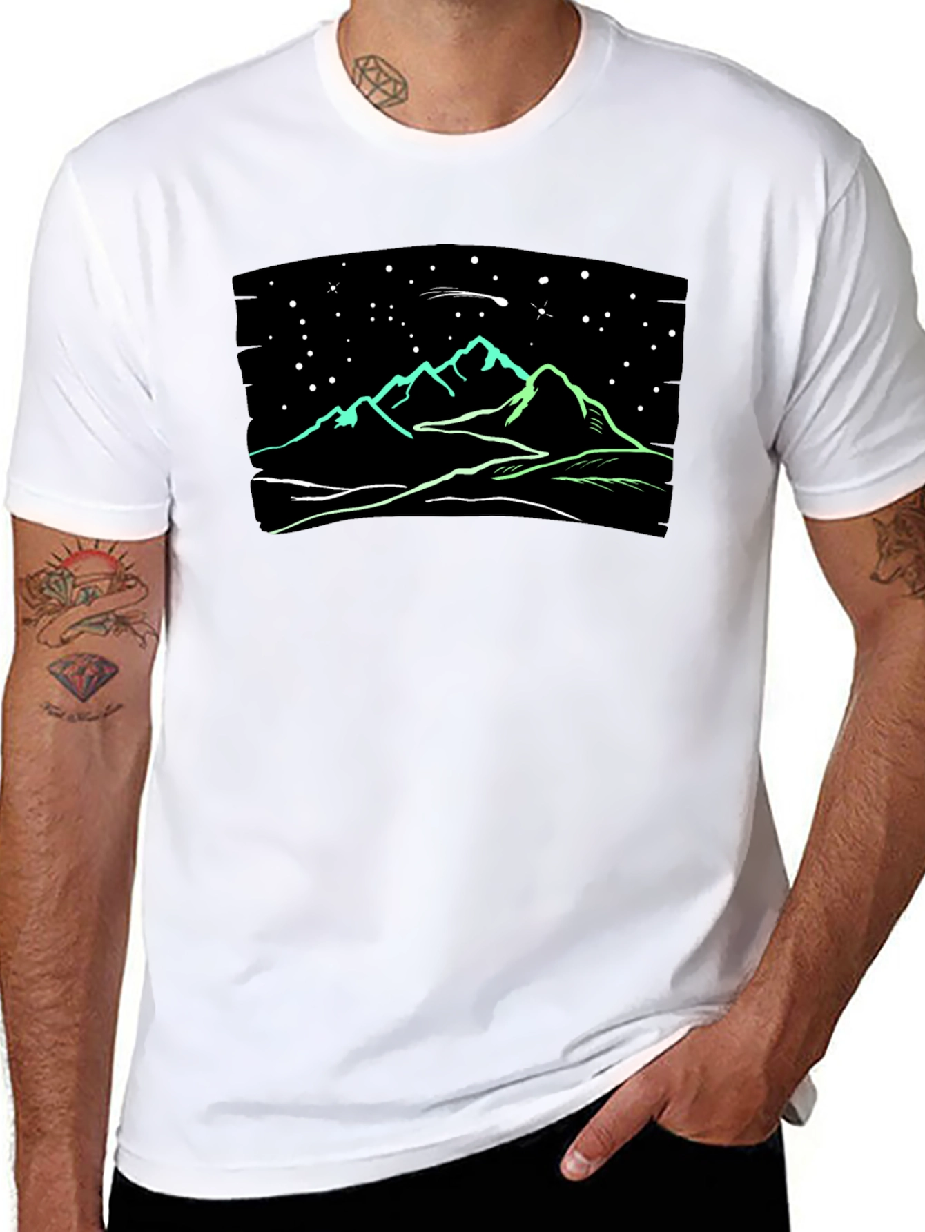 Black Night Sky Mountain T-Shirt - Glow in the Dark view 8