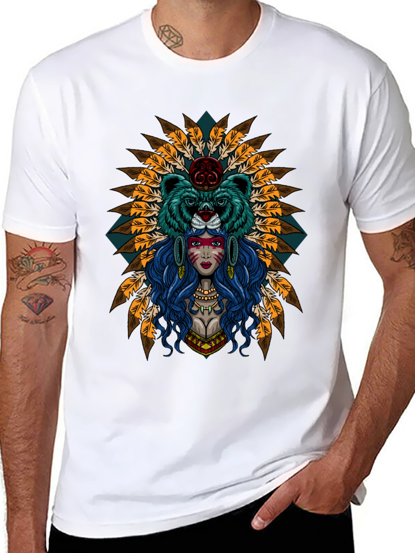 Black Native American Bear Spirit T-Shirt view 8