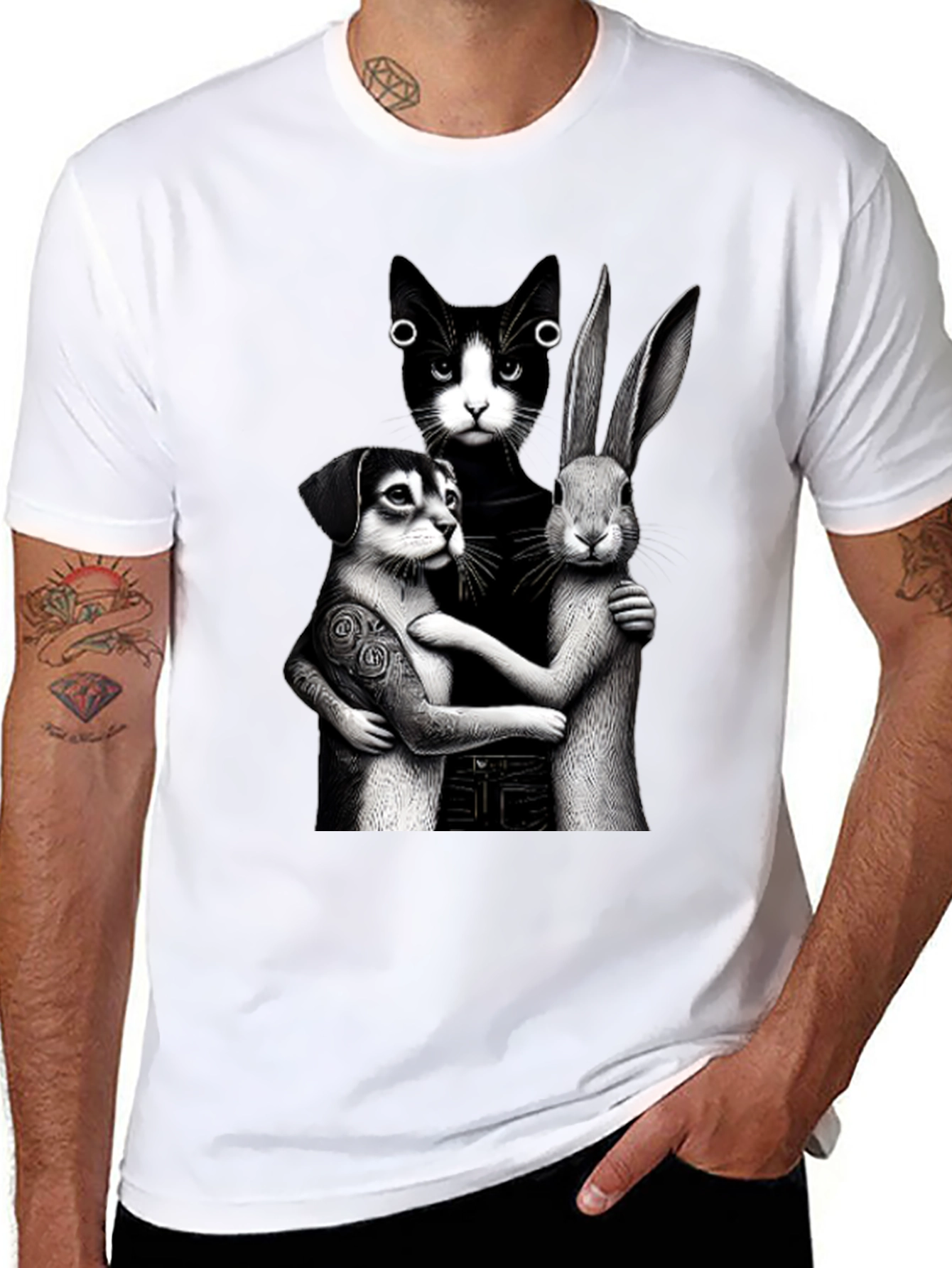 Black Whimsical Animal Trio Graphic Tee view 8