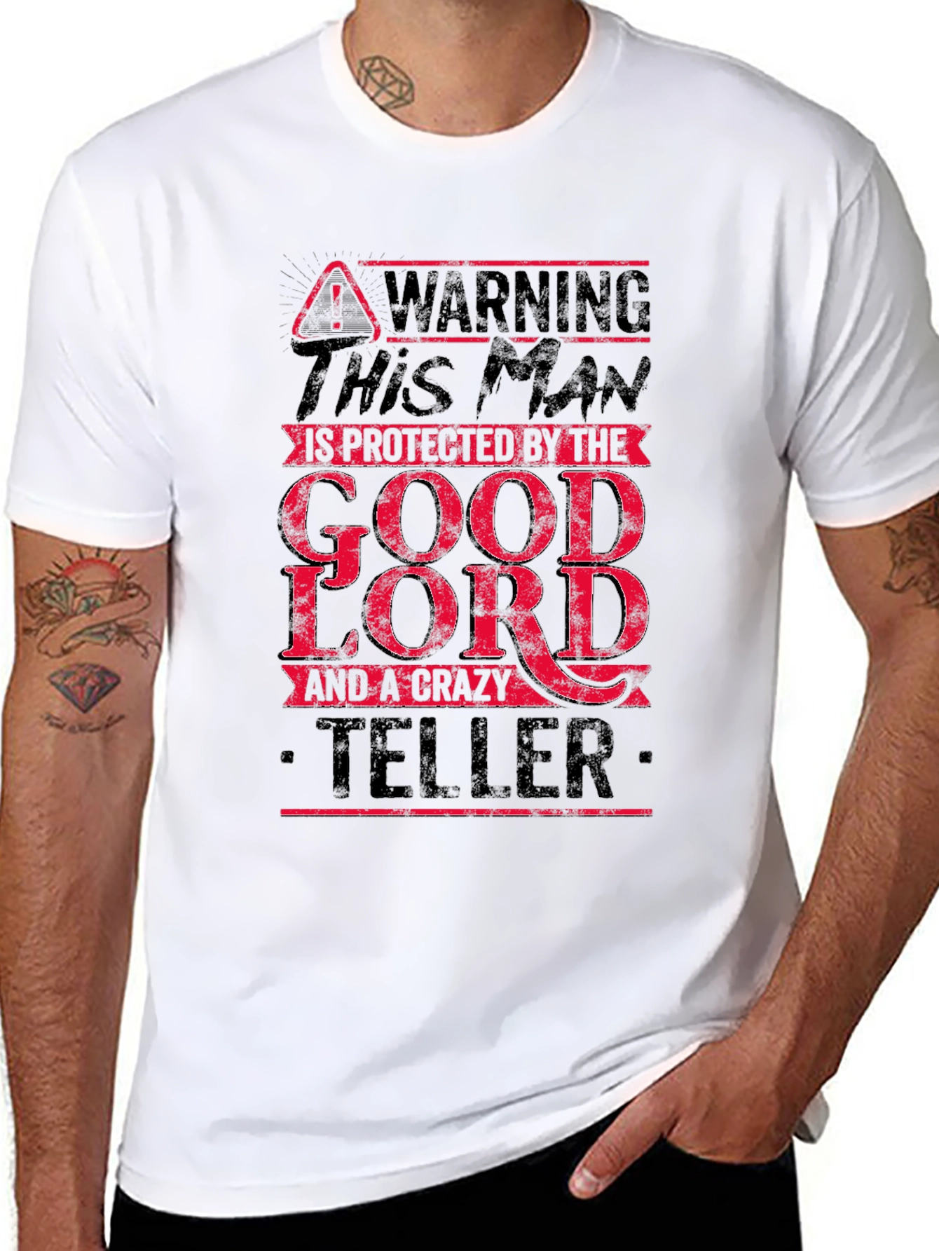 Black Warning This Man Is Protected by The Good Lord T-Shirt view 8