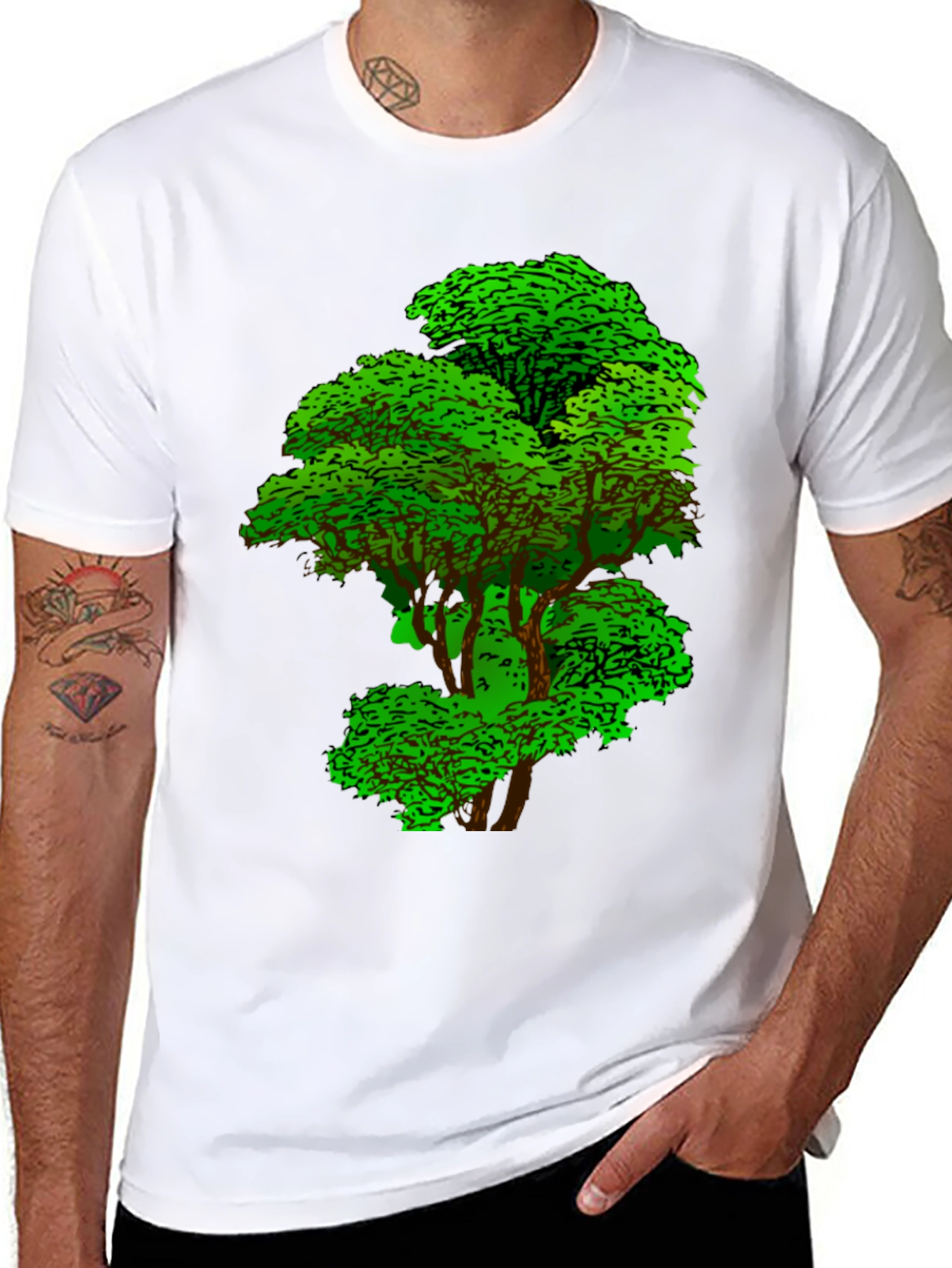 Black Nature Tree Graphic Tee - Black Cotton T-Shirt view 8