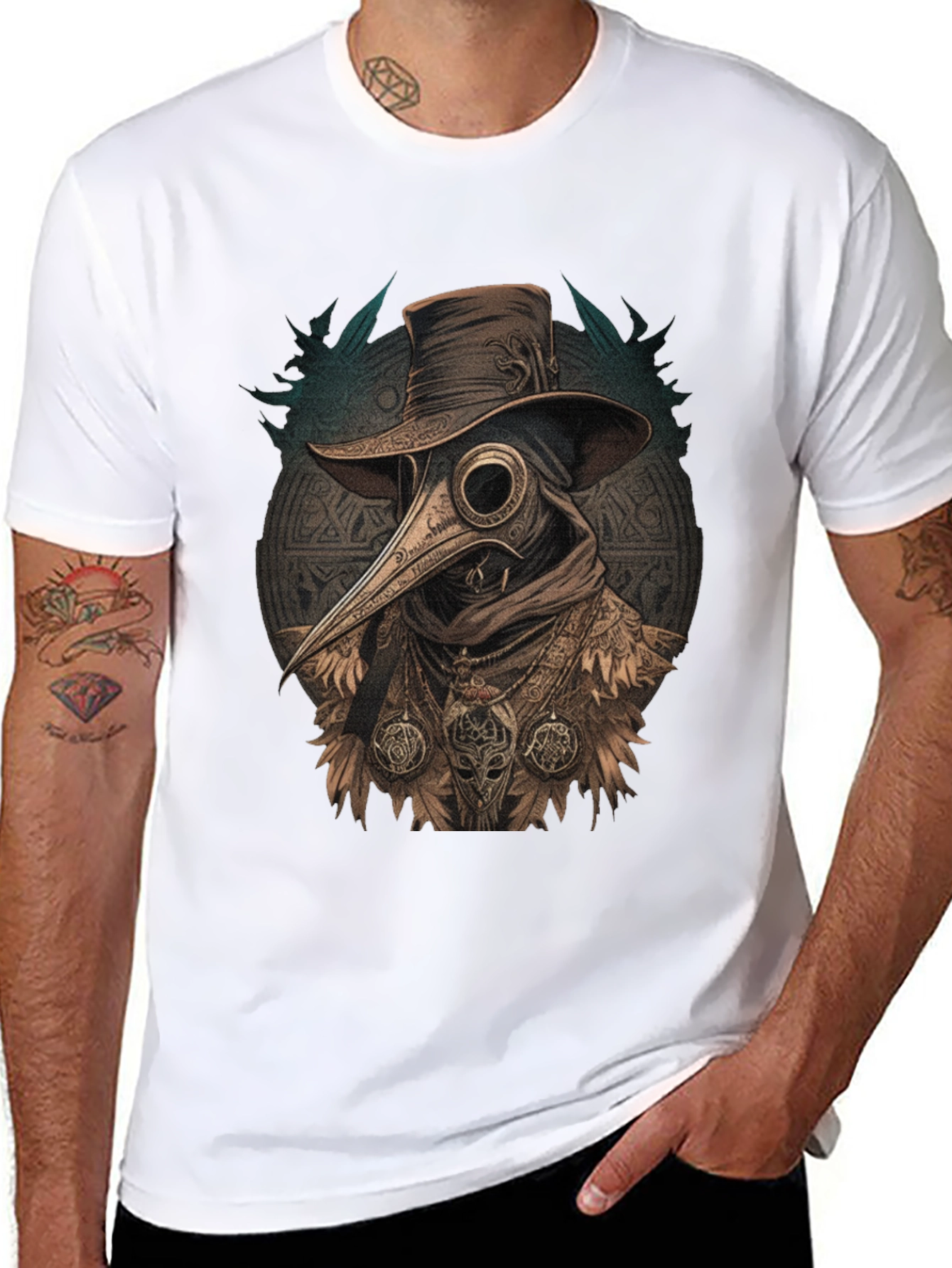 Black Plague Doctor Graphic Tee - Vintage Style view 8