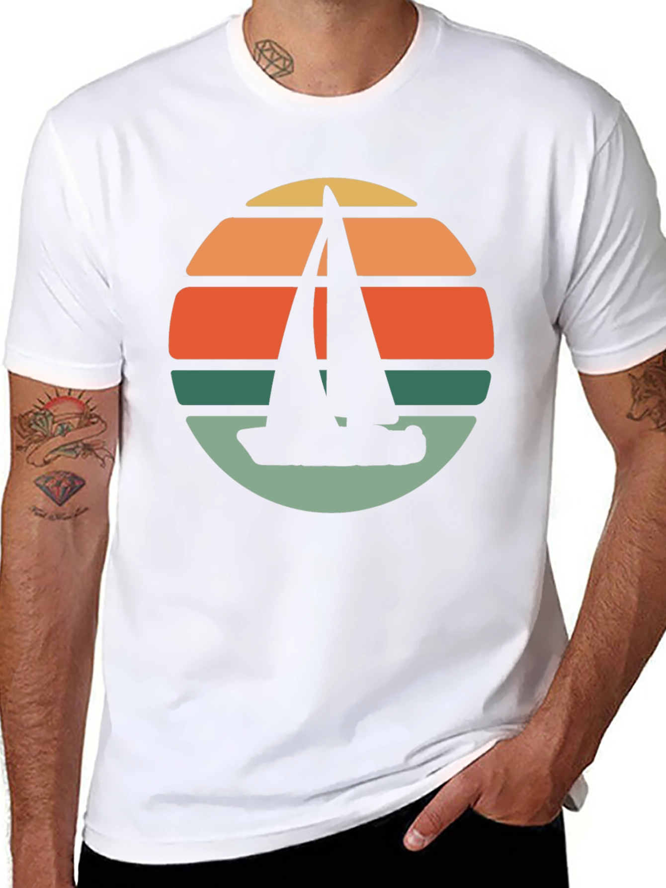 Black Retro Sunset Sailboat T-Shirt - Black view 8