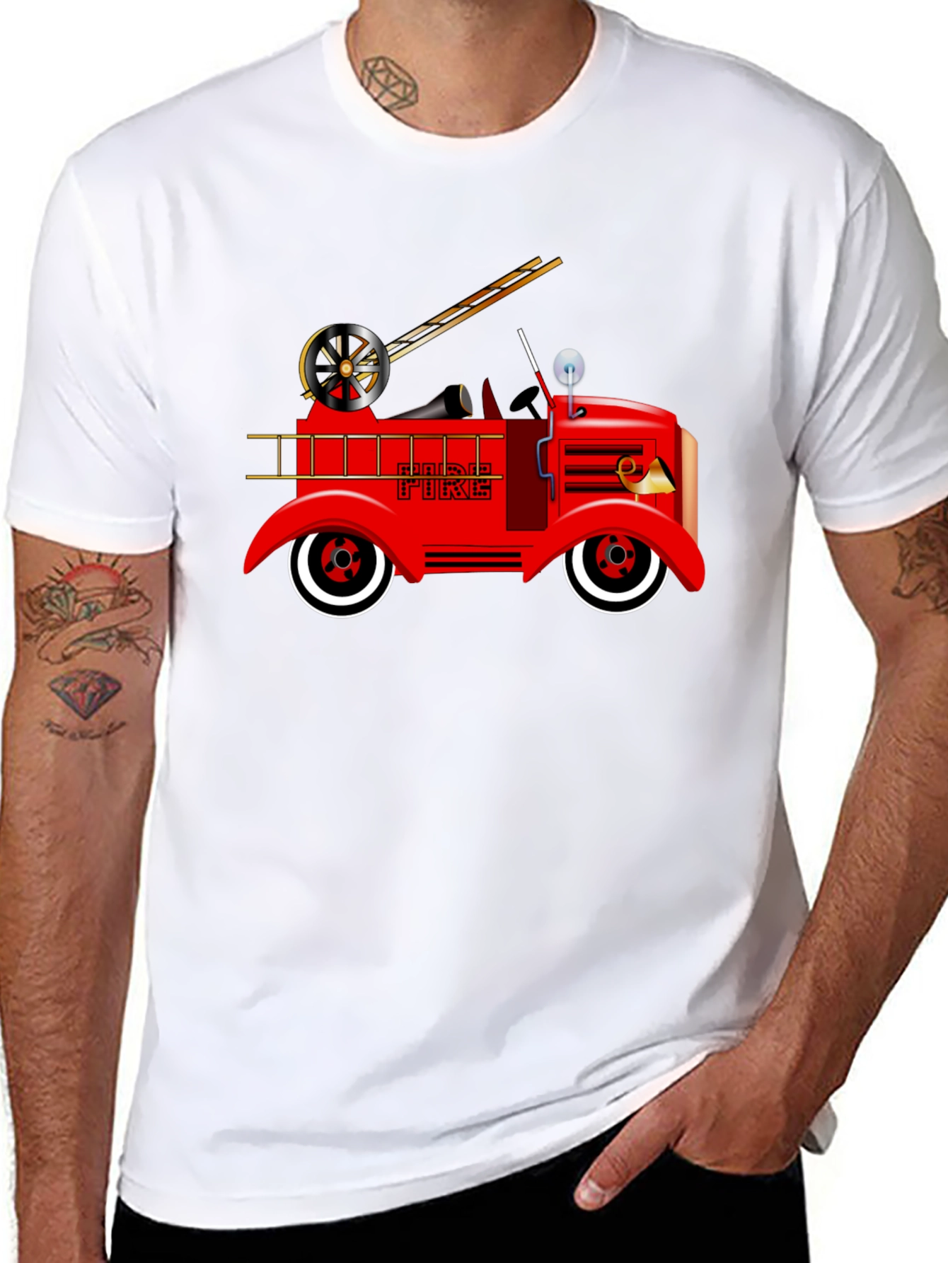 Black Vintage Fire Truck Graphic T-Shirt view 8