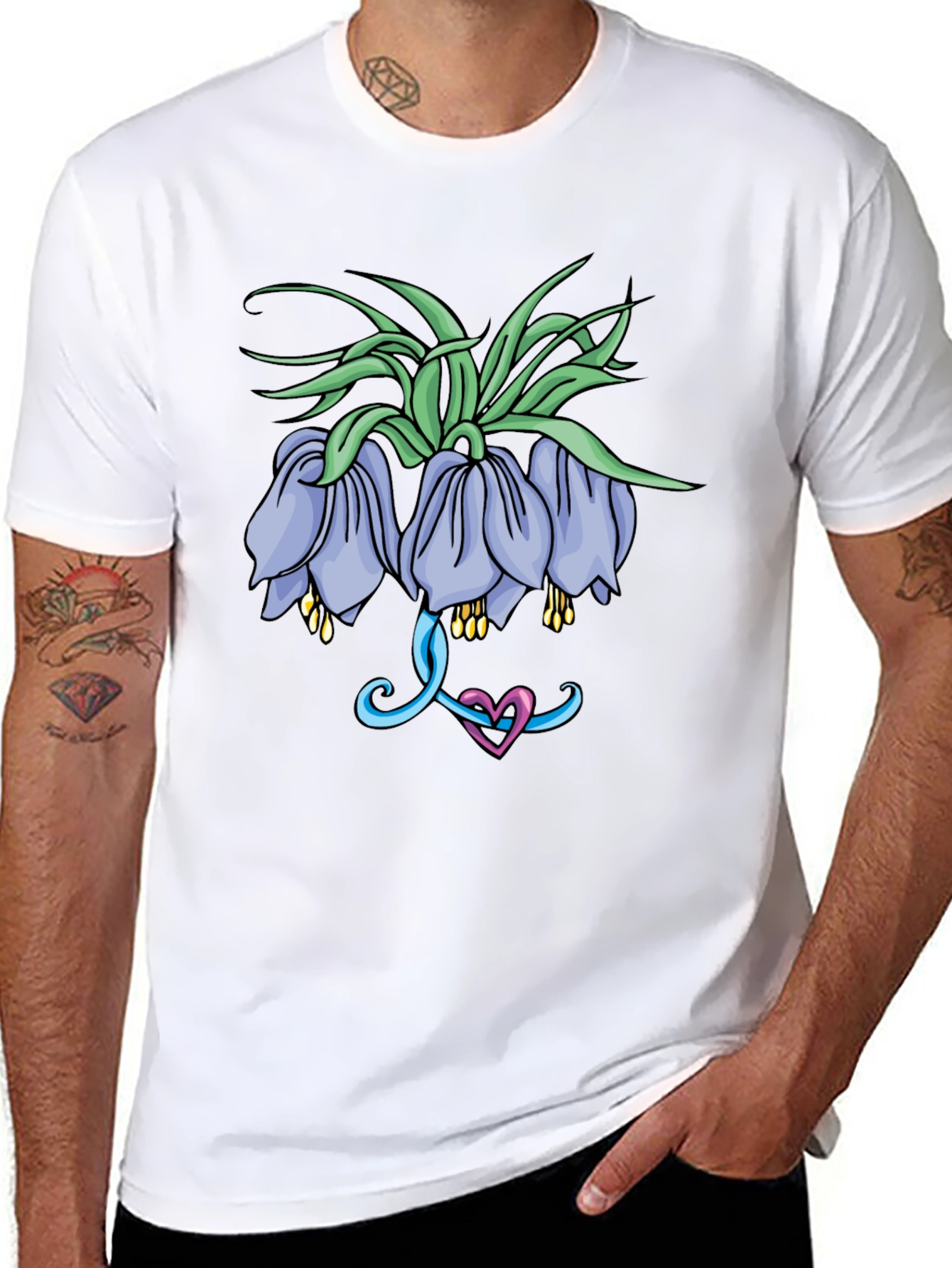 Black Floral Graphic Print Black T-Shirt for Men view 8