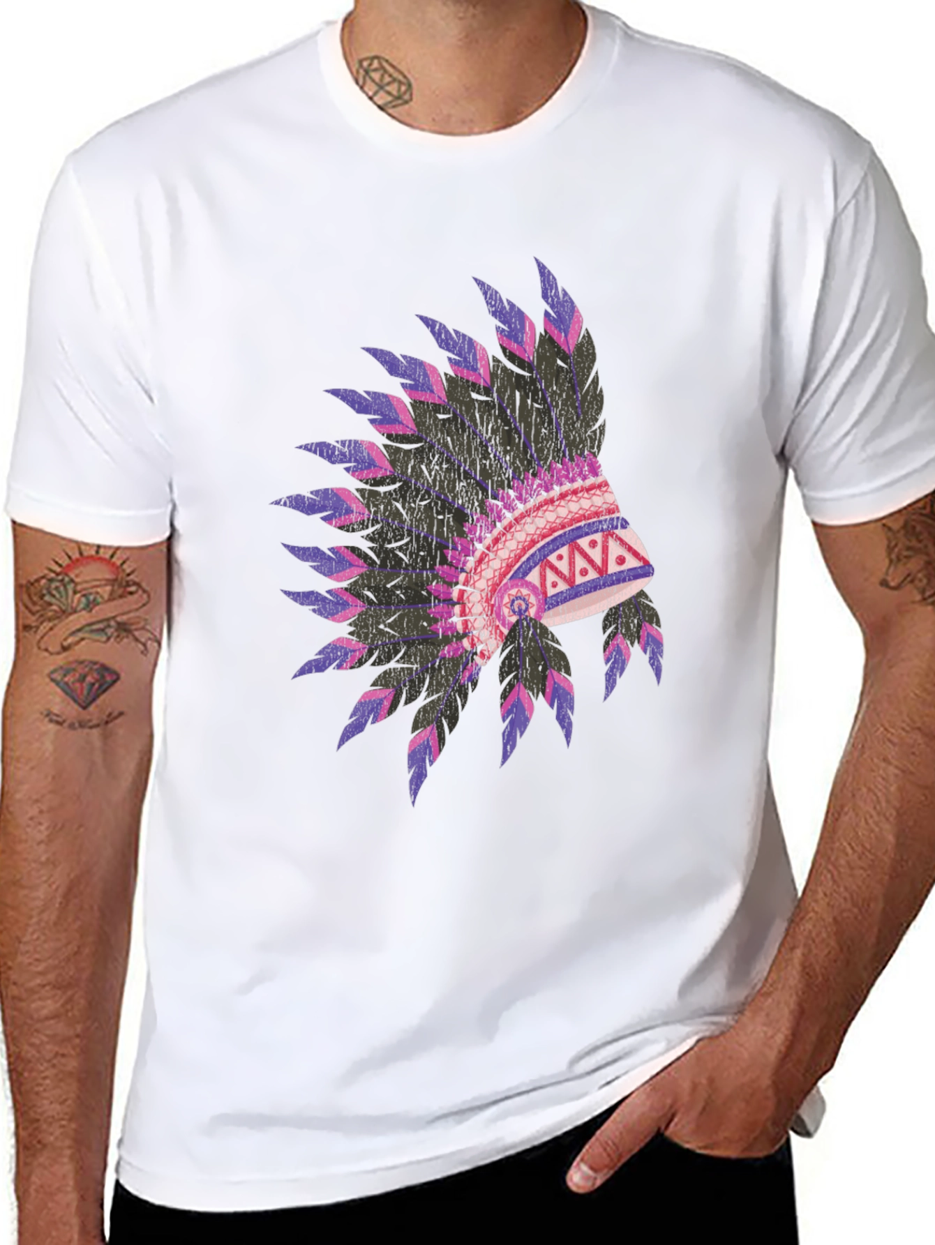 Black Native American Headdress Graphic Black T-Shirt view 8
