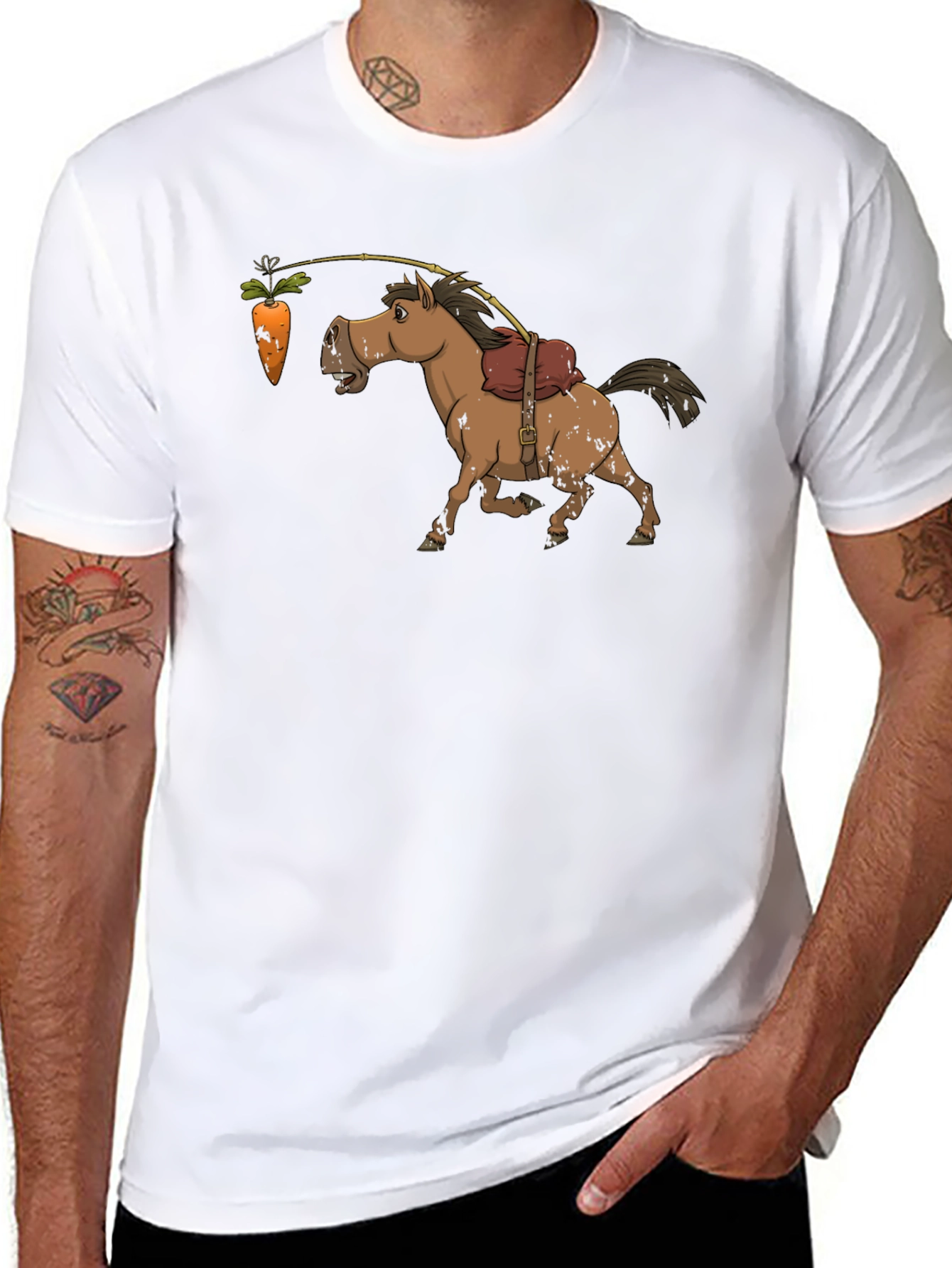 Black Funny Carrot & Horse Graphic T-Shirt view 8