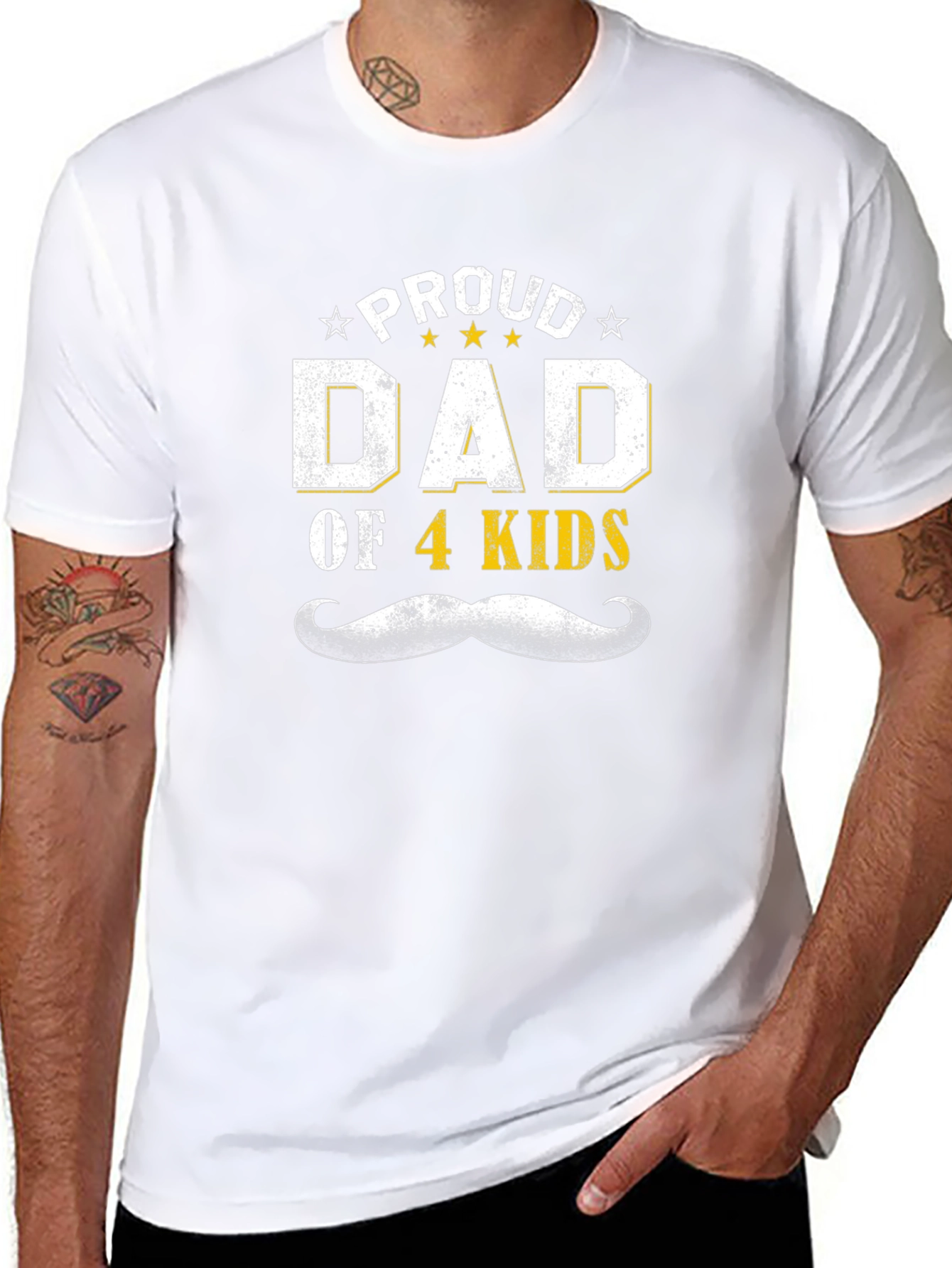 Black Proud Dad of 4 Kids T-Shirt - Father's Day Gift view 8