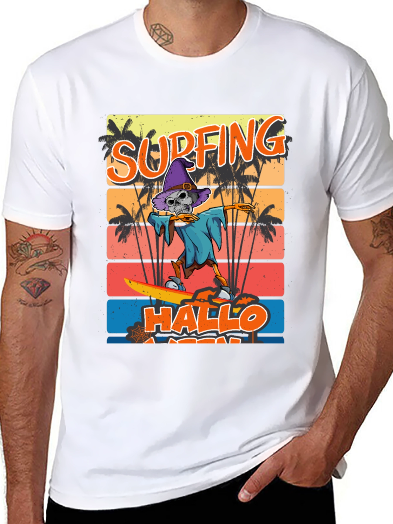 Black Surfing Hallo-ween Skeleton T-Shirt view 8