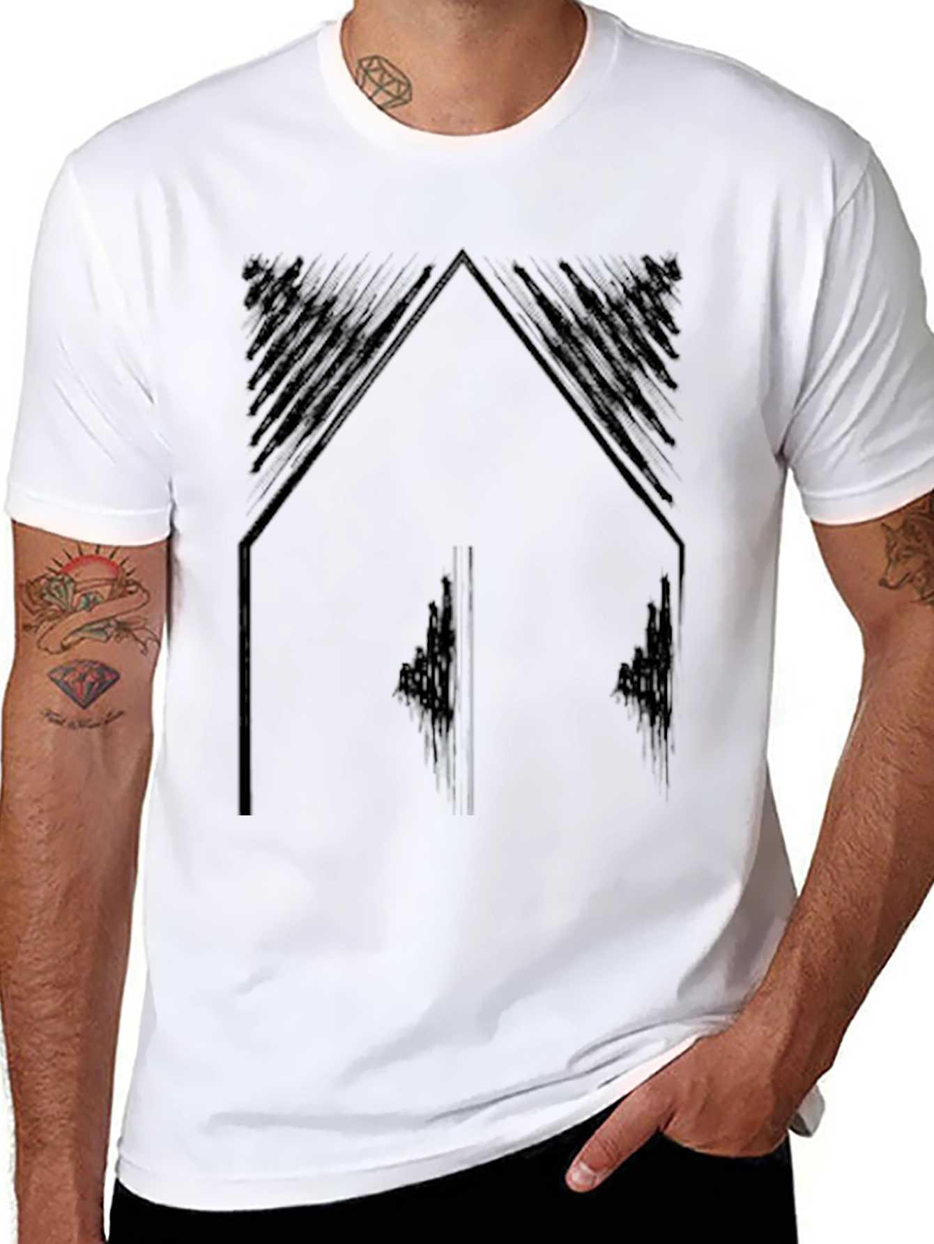 Black Abstract Geometric Black T-Shirt view 8