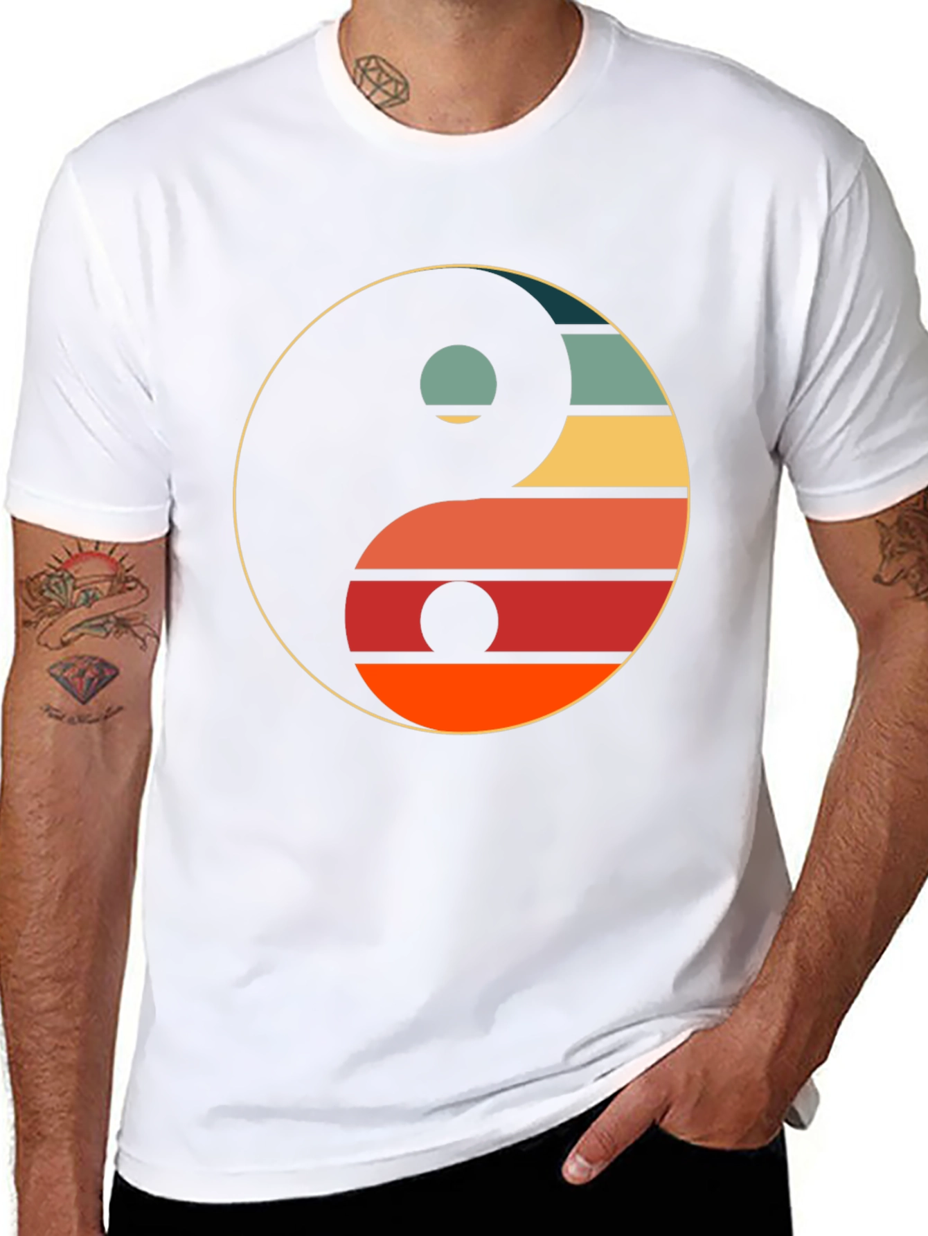 Black Yin Yang Retro Graphic Tee - Unisex Black T-Shirt view 8