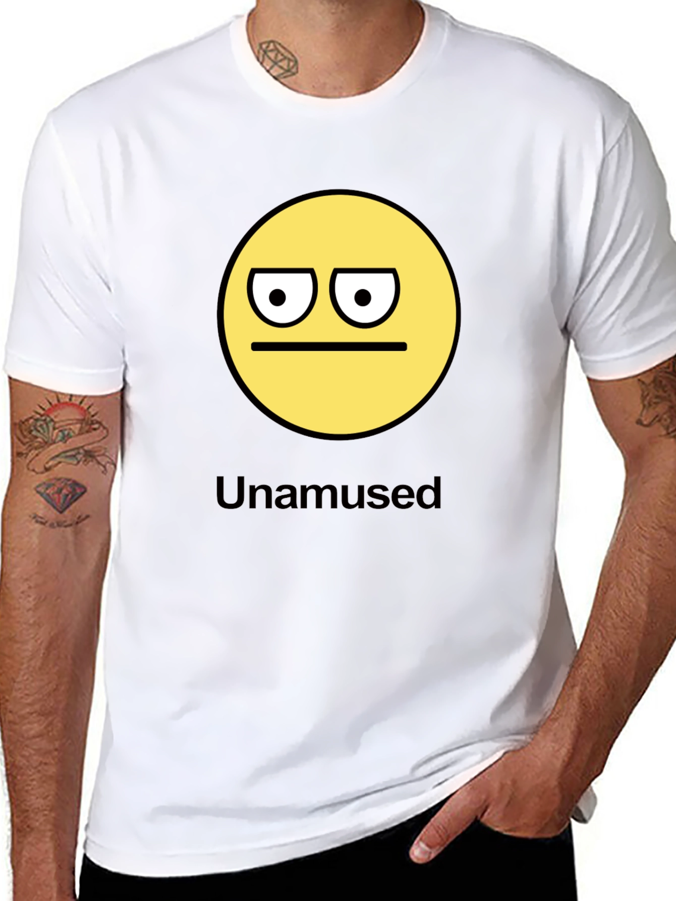 Black Unamused Emoji Graphic Black T-Shirt view 8