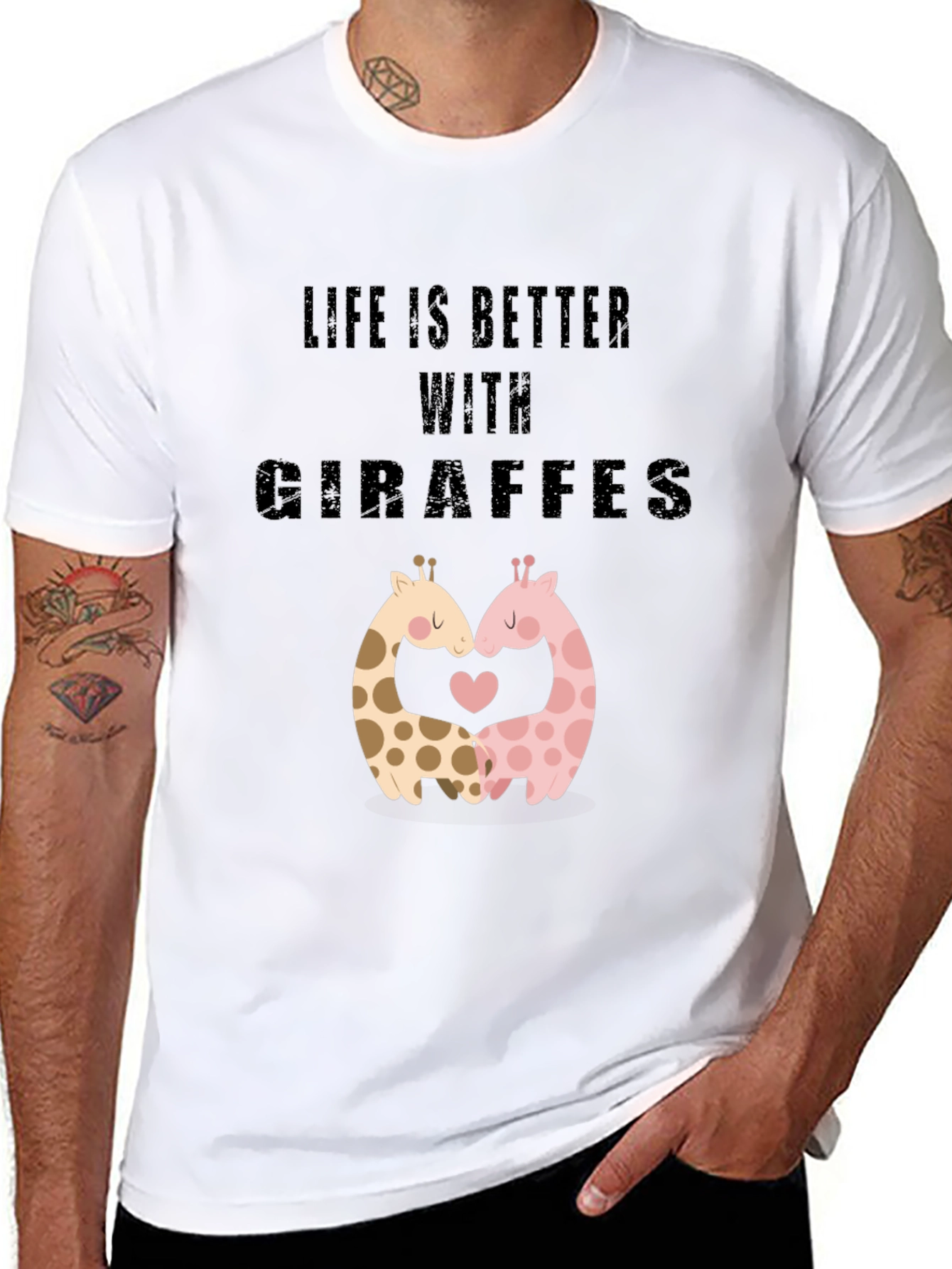 Black Life Is Better With Giraffes Black T-Shirt view 8