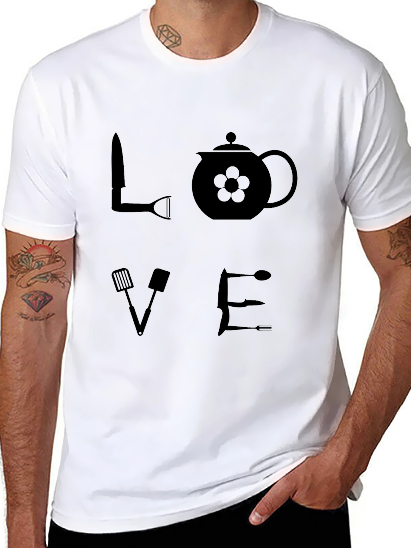 LOVE Kitchen Utensil Graphic T-Shirt - Black - 8