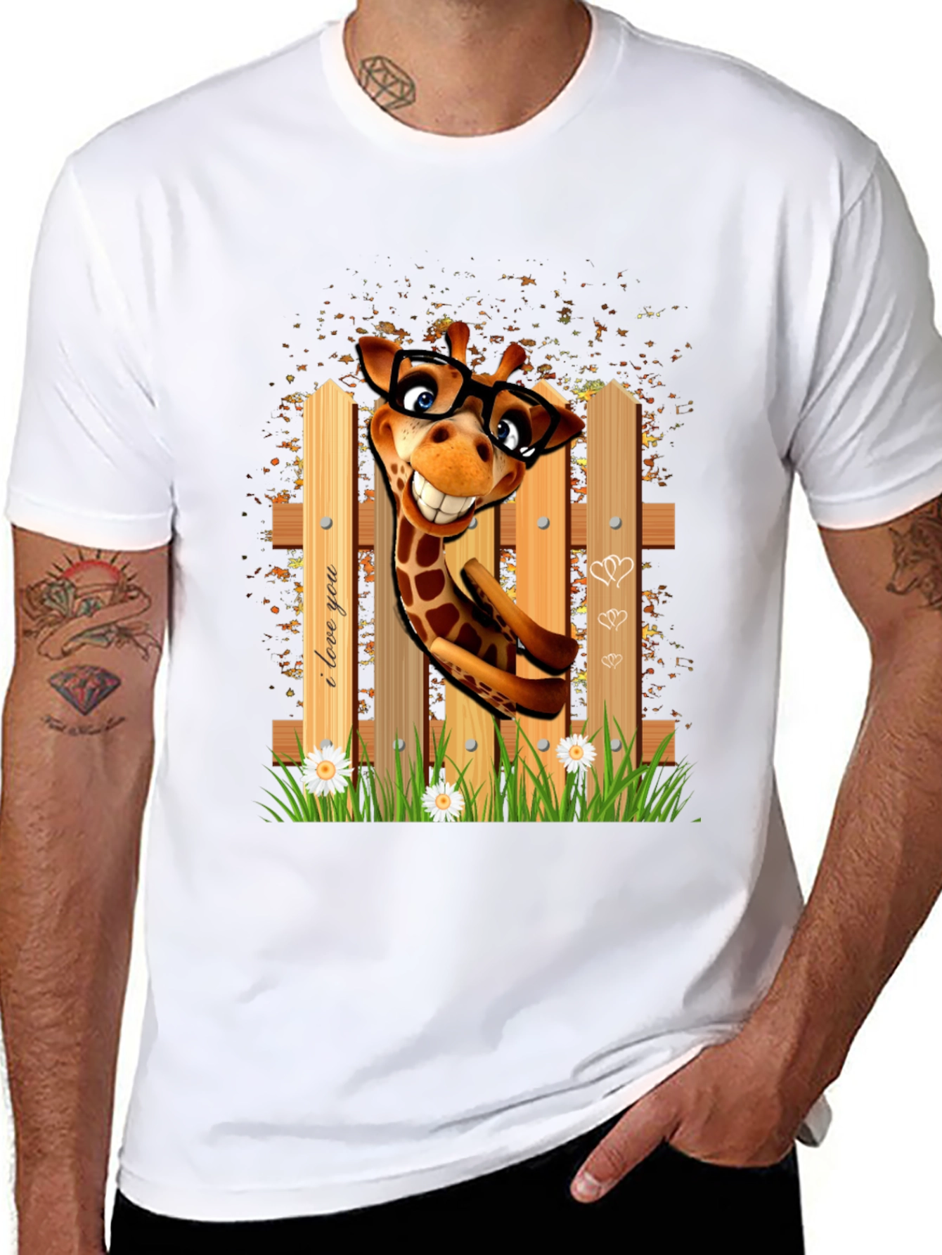 Black Funny Giraffe in Glasses T-Shirt view 8
