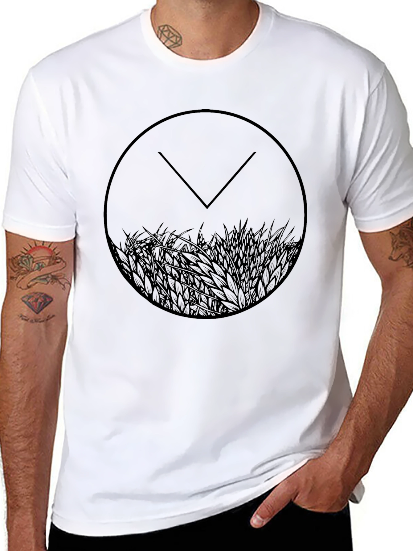 Black Graphic Tee: Circular Design, Minimalist Style view 8