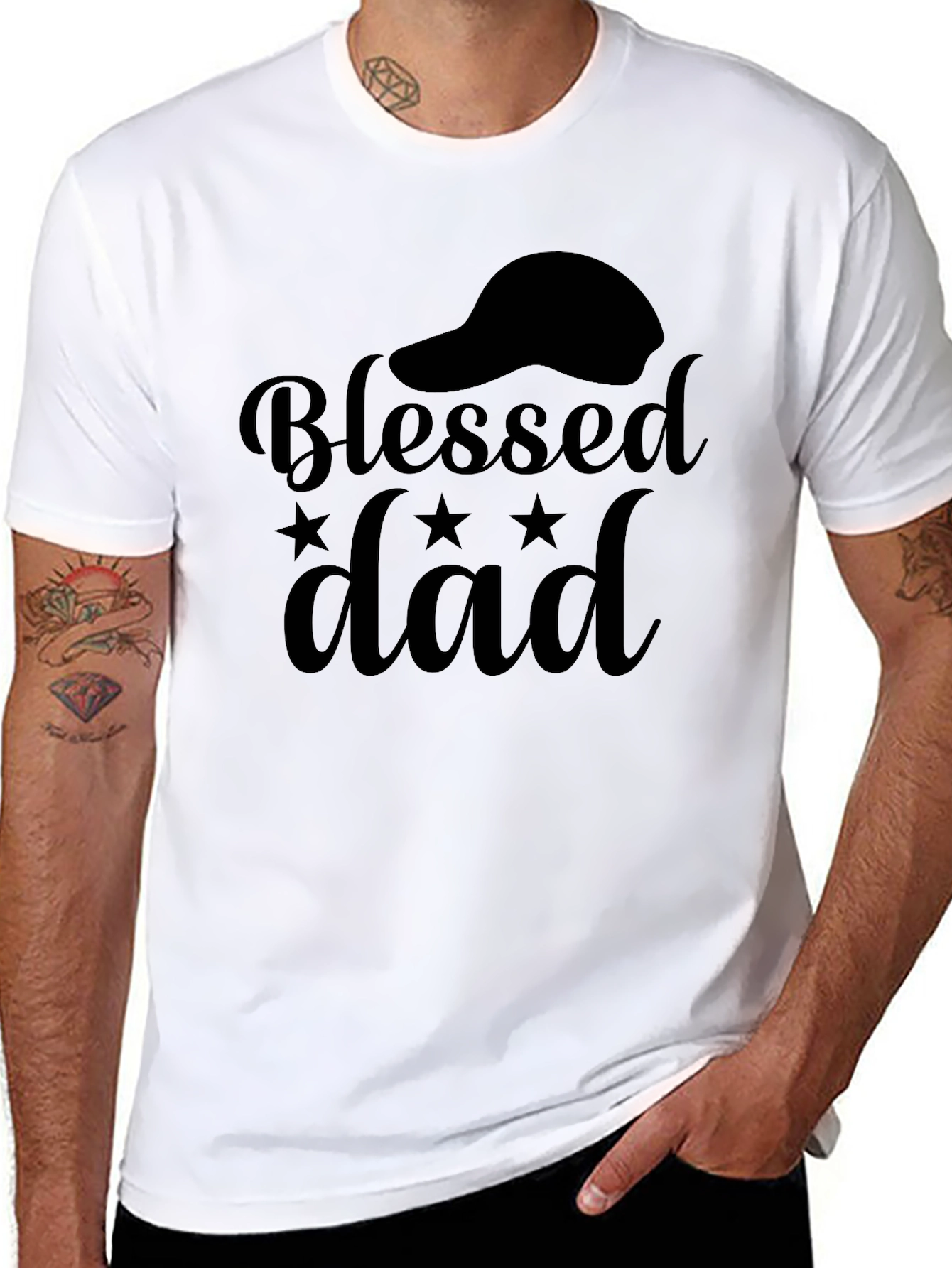 Black Blessed Dad Black Graphic T-Shirt view 8