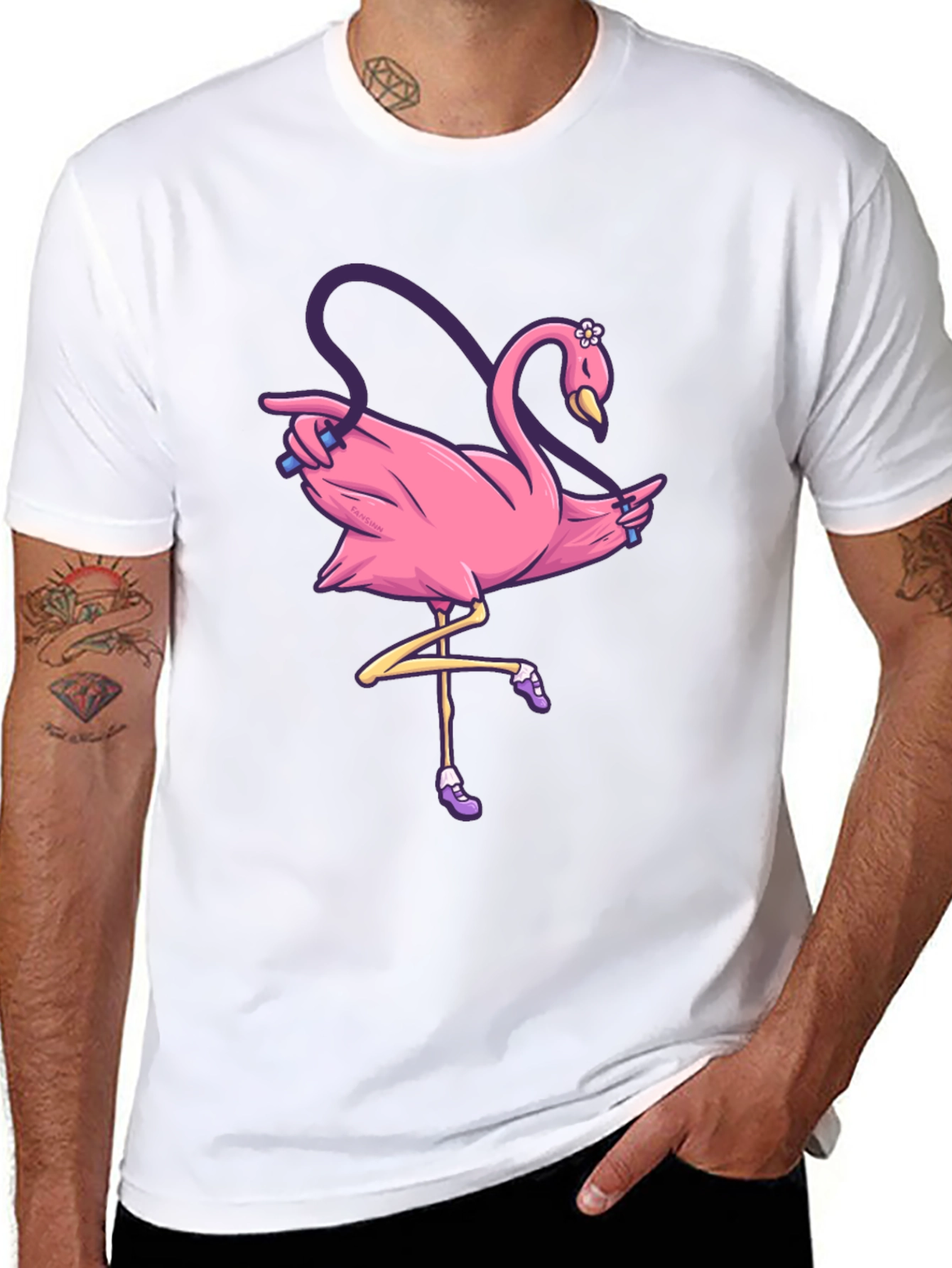 Black Pink Flamingo Jump Rope T-Shirt view 8