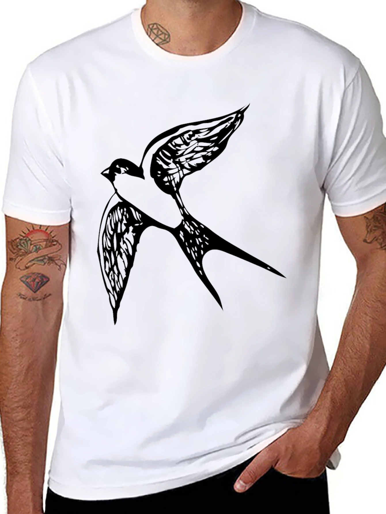 Black Black T-Shirt with Bird Graphic view 8