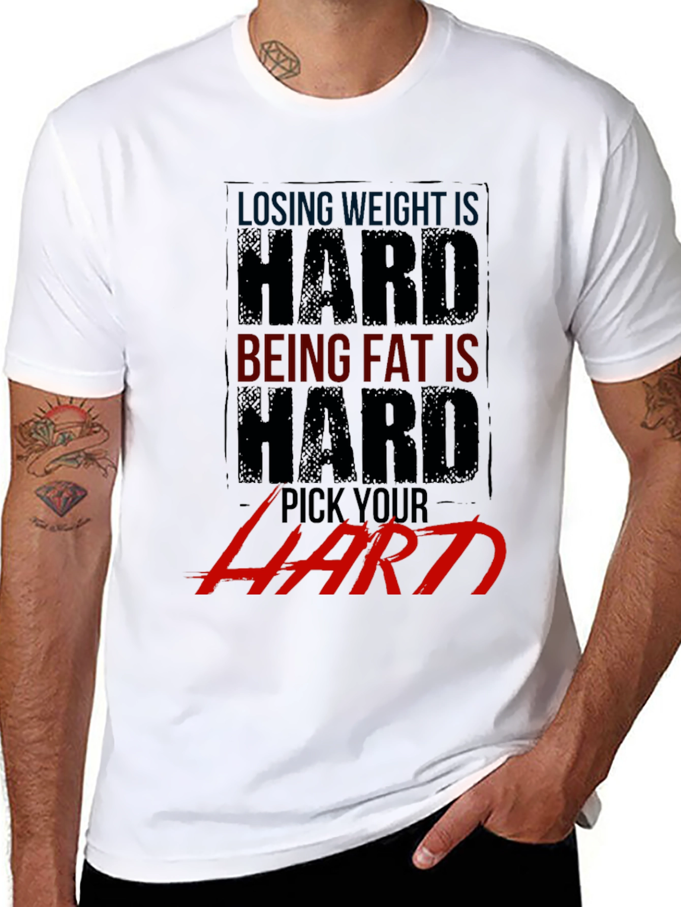 Black Losing Weight Is Hard T-Shirt - Gym Motivation Apparel view 8